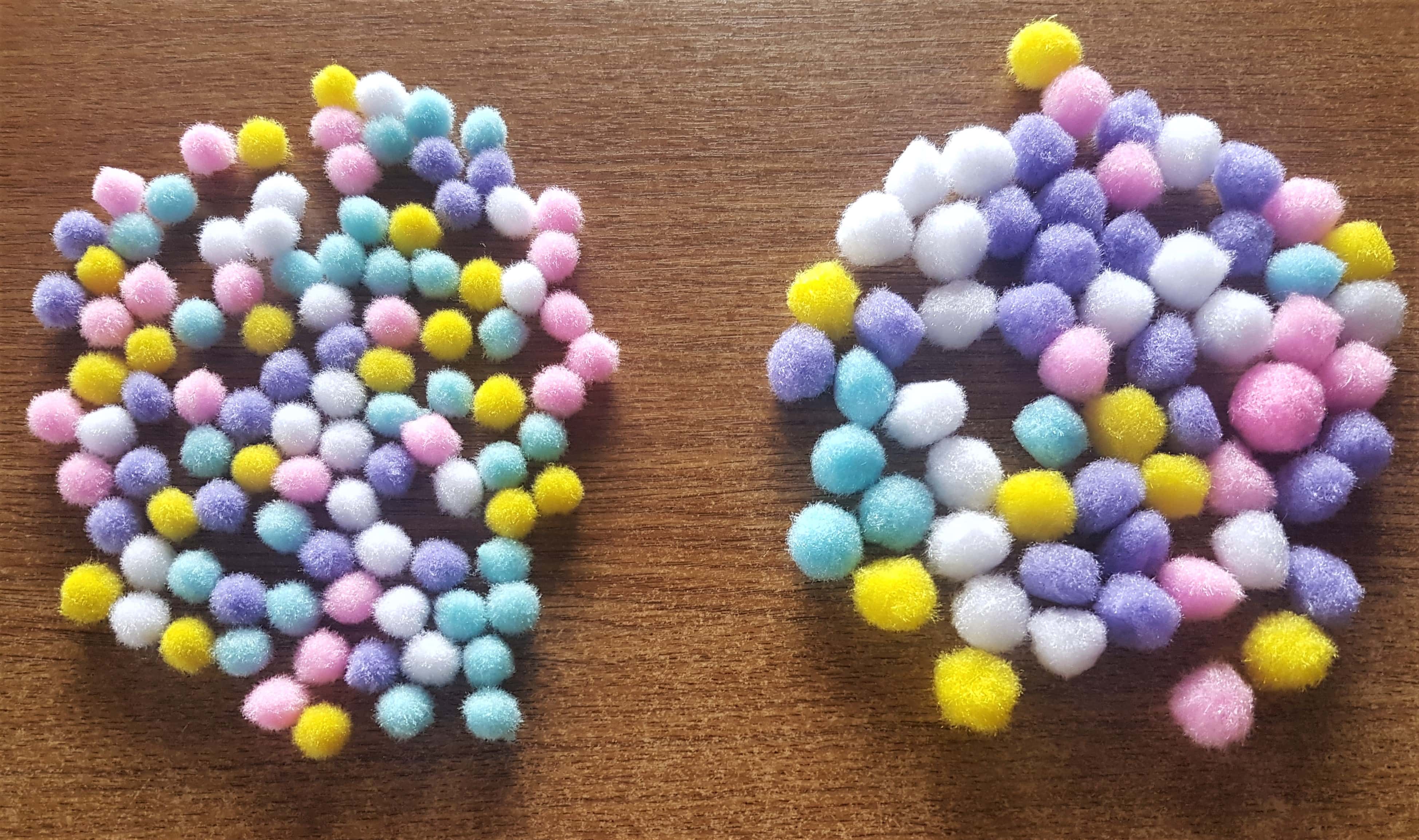 I separated the other 2 sizes of pom poms into 2 sections.