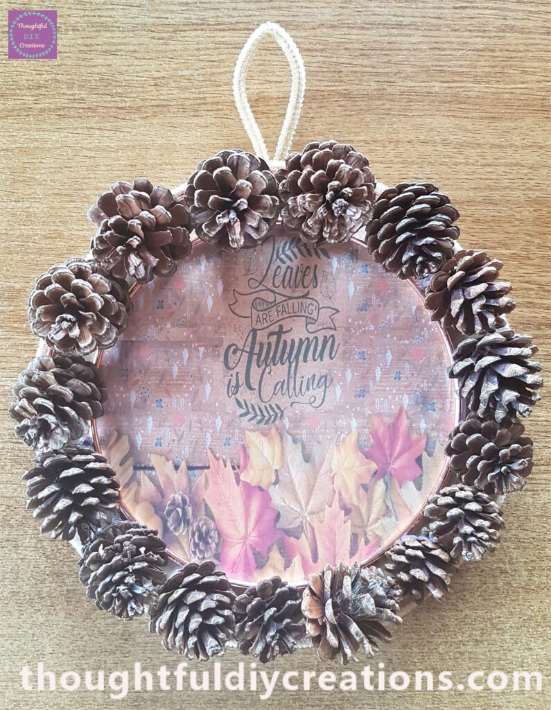 A front view of the Wreath with the hanging loop attached.