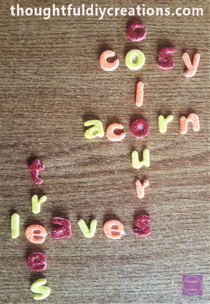 I made a wordsearch out of the lower case letters from the 3 colours. I chose words associated with Autumn.