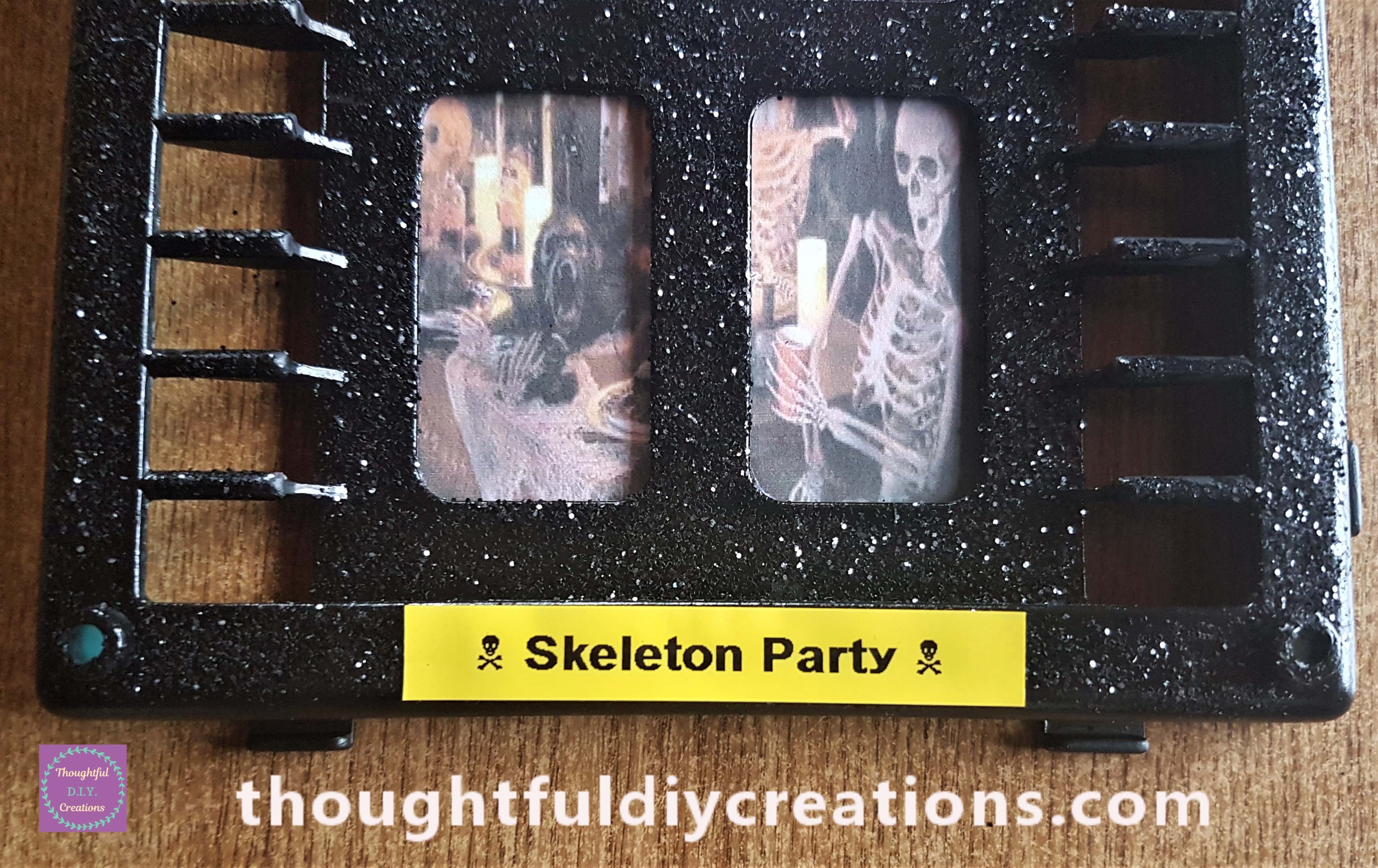 'Skeleton Party' Sticker made with the Label Maker and added to the bottom of the Window.