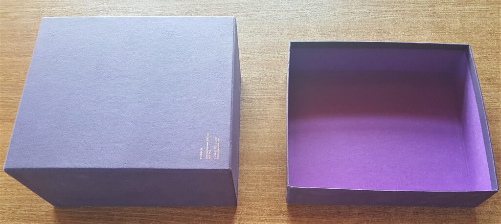 Purple Gift Box. The bottom of the box and the inside of the lid.
