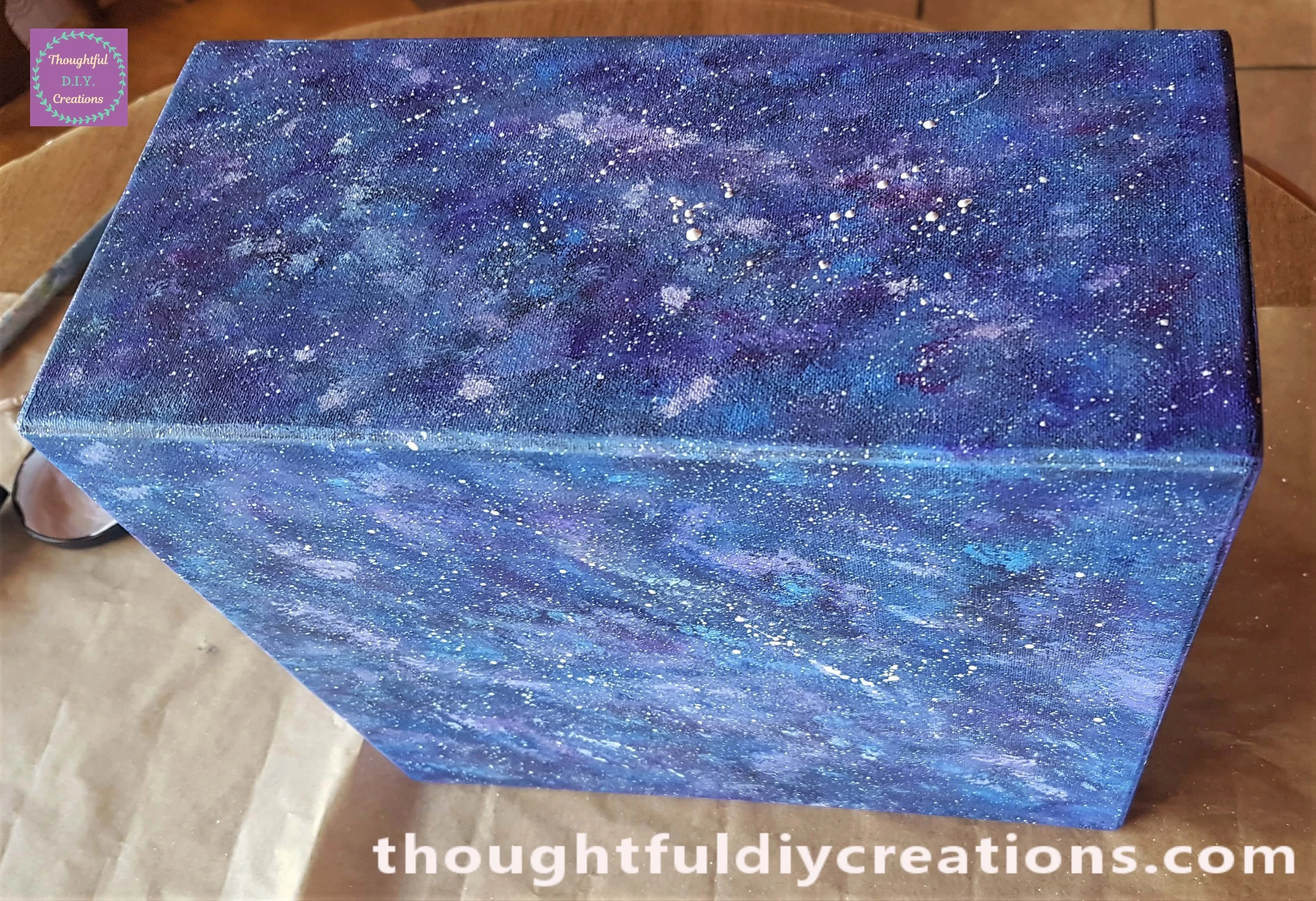 This is a close-up of one side and the bottom of the box with stars added.