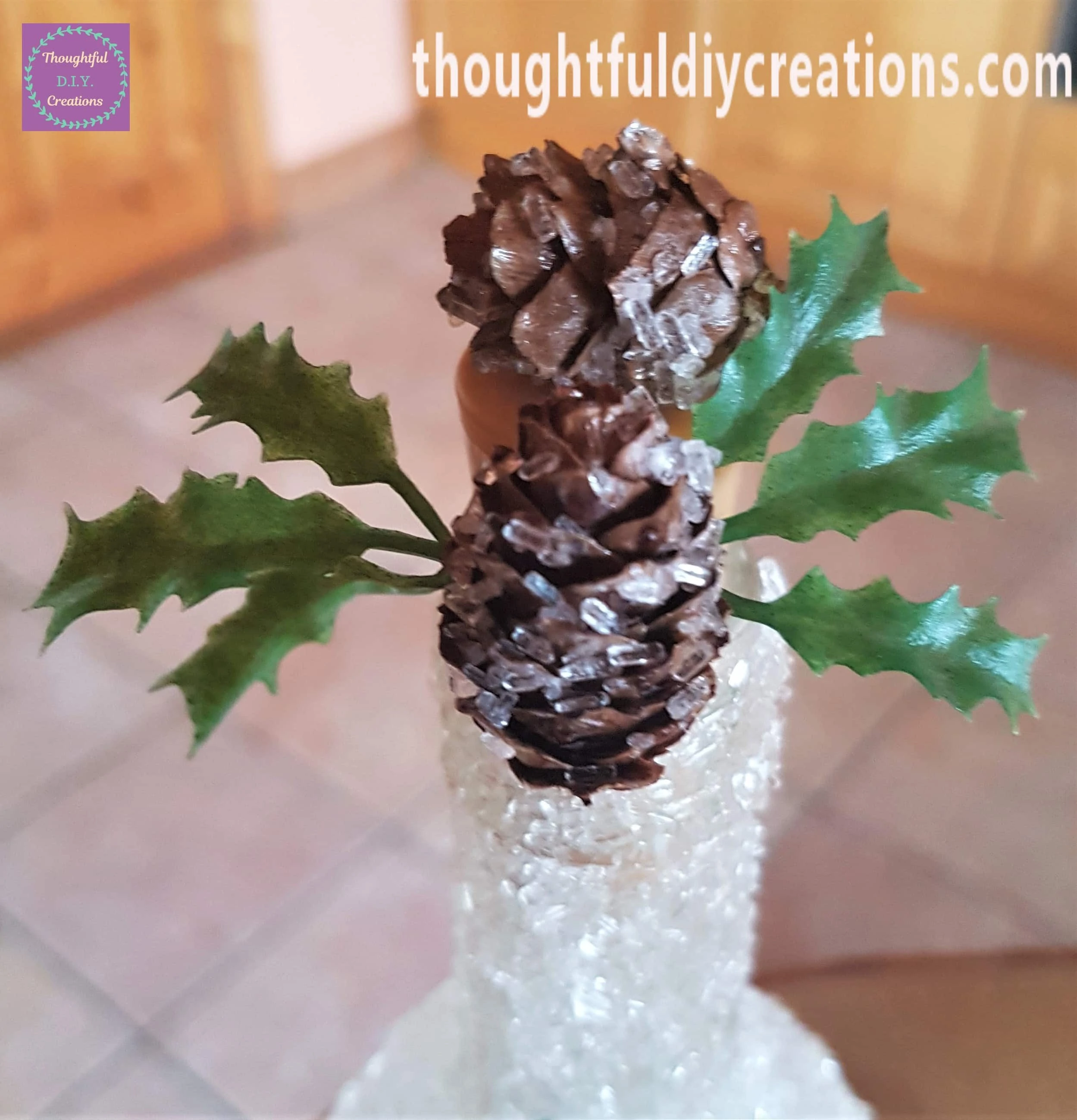 I attached another pine cone in the mid-section of the lights.