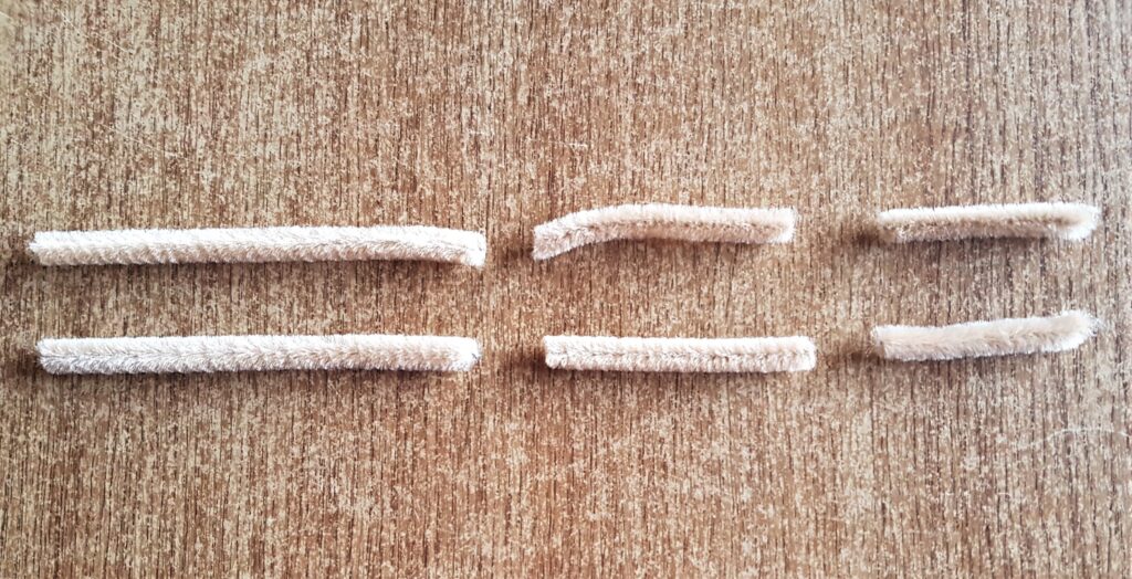 Cut the Pipe Cleaner into 6 pieces at 3 different sizes and 2 of the same size.