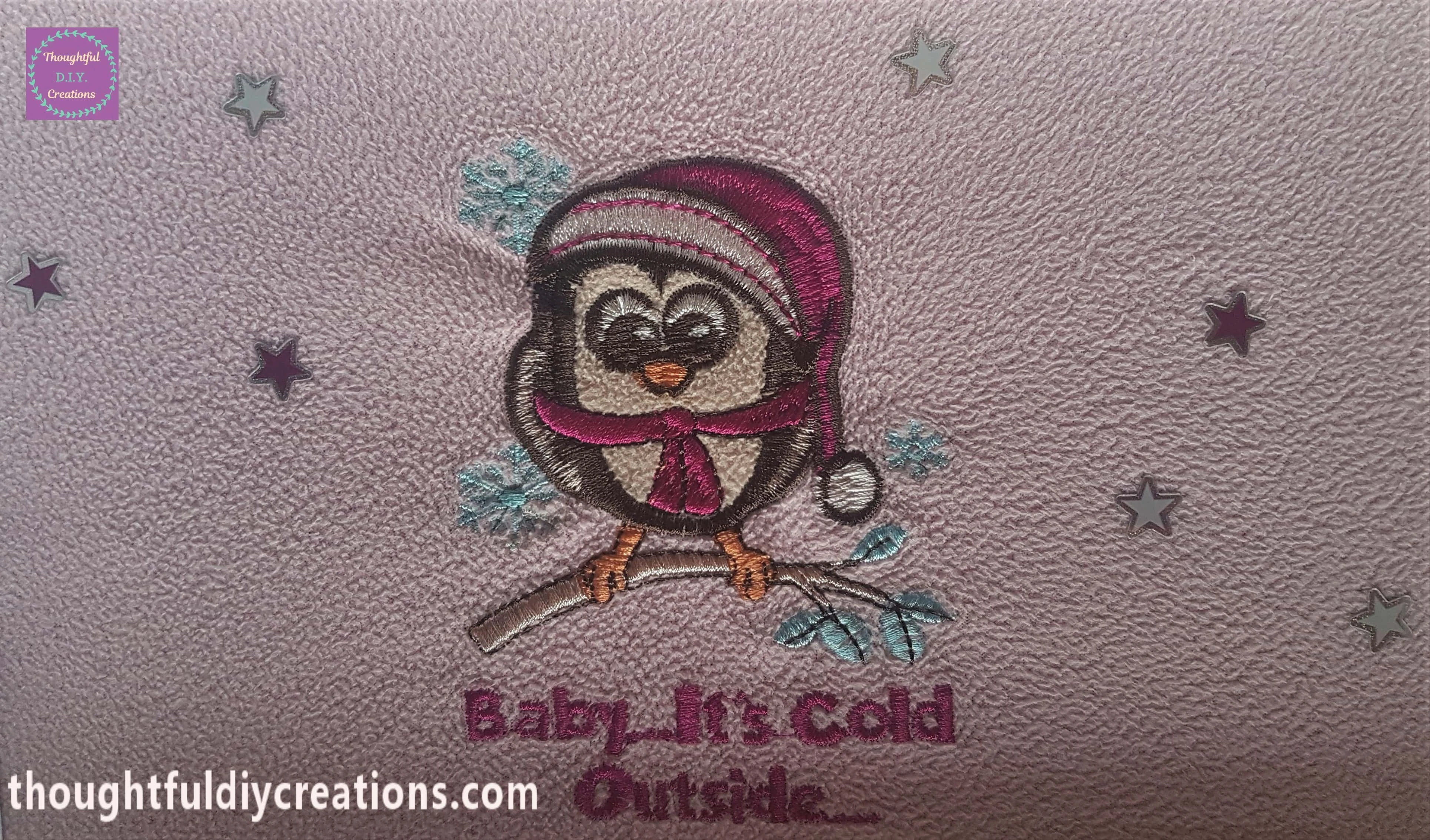 Dark Pink and White Star Stickers on the fabric to complement the owl's hat, scarf and the frame.