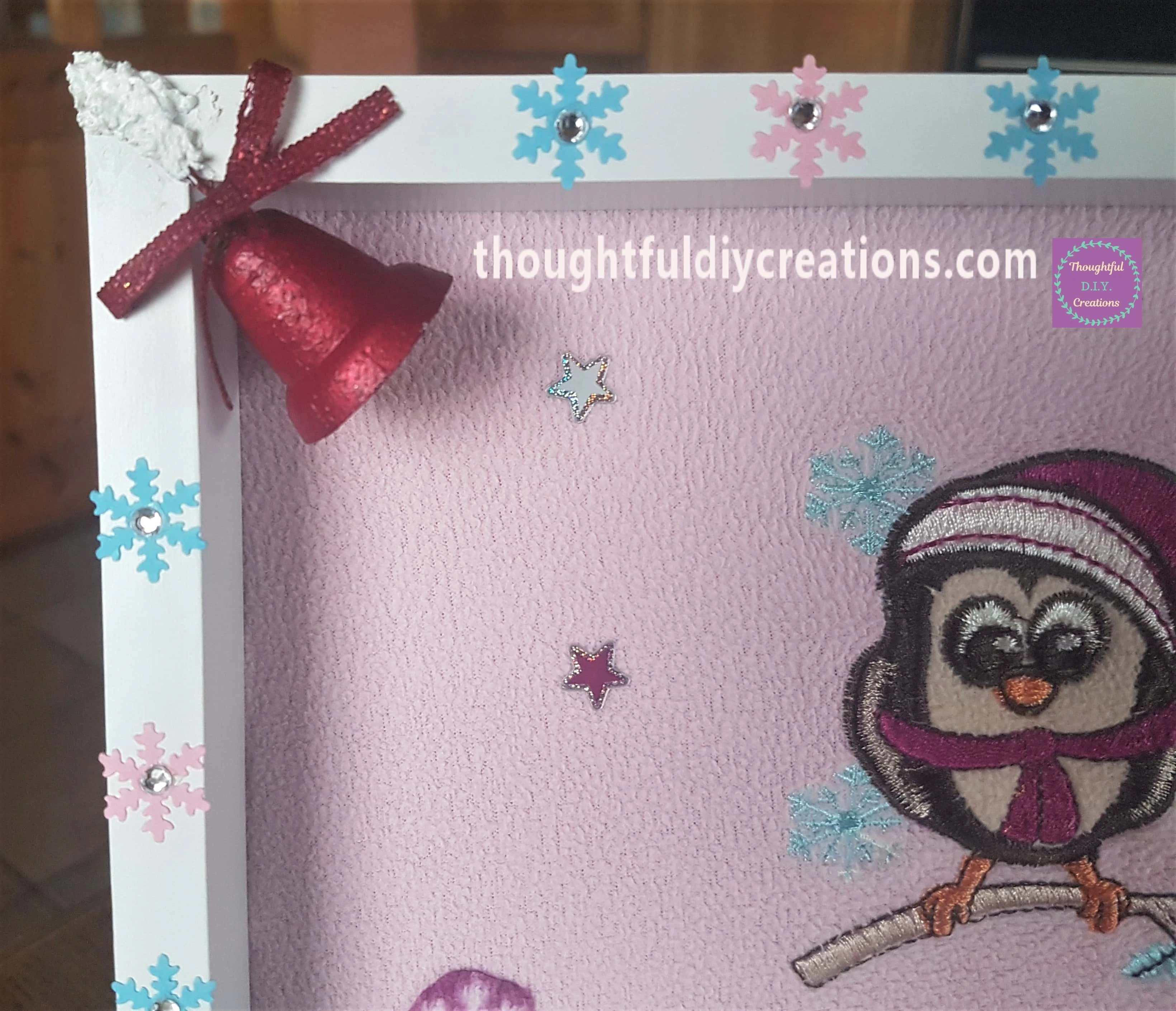 Snow Paste on the Pink String to cover up the Glue and add a snowy effect.