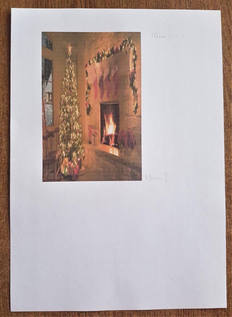 I found a free image on Google Images. I opened it up in Microsoft Word and Re-Sized it to fit my Christmas Window. I pressed Print and printed the image on normal printer paper.