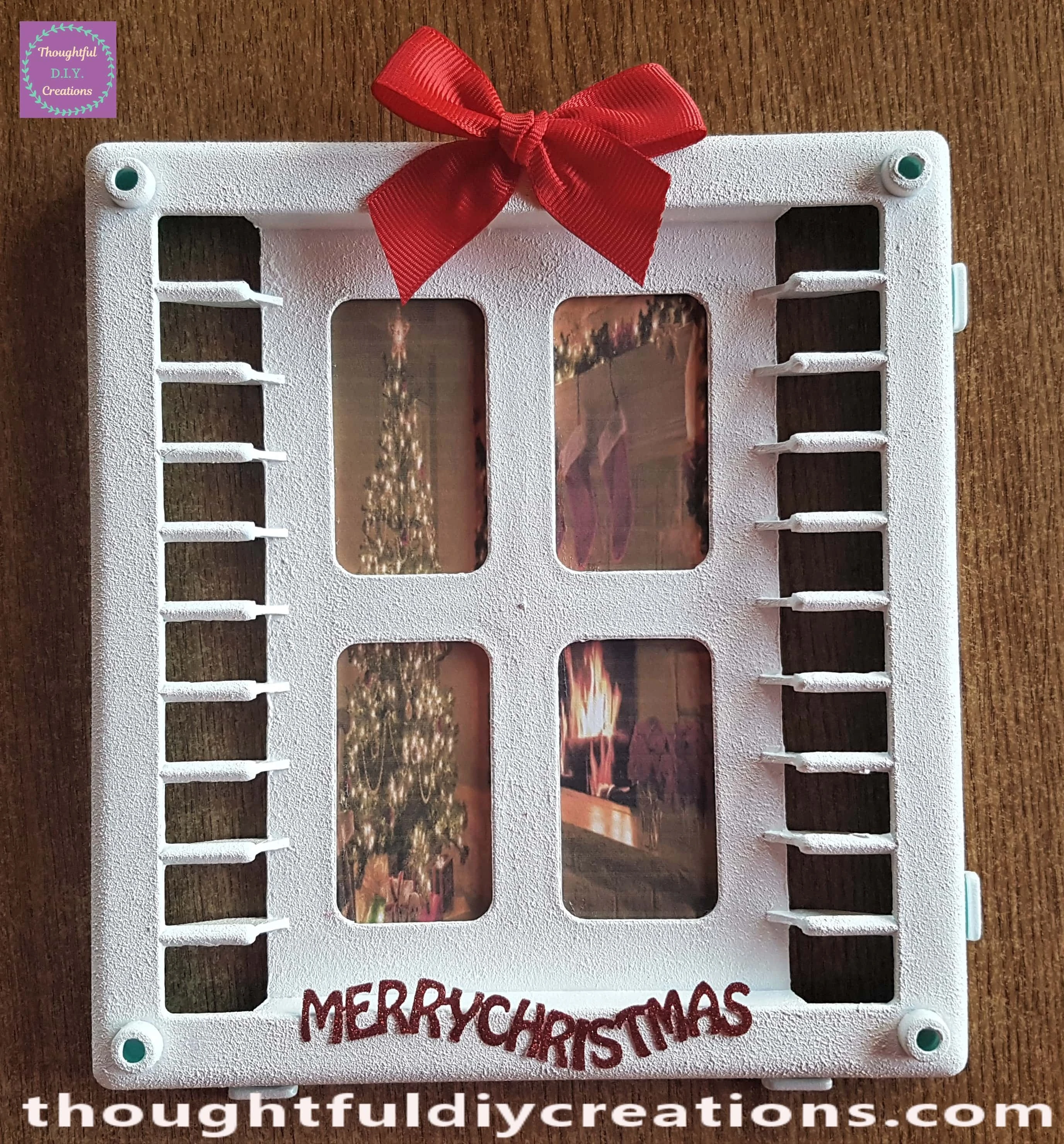 I attached the Bow to the top of the Christmas Window with Hot Glue.