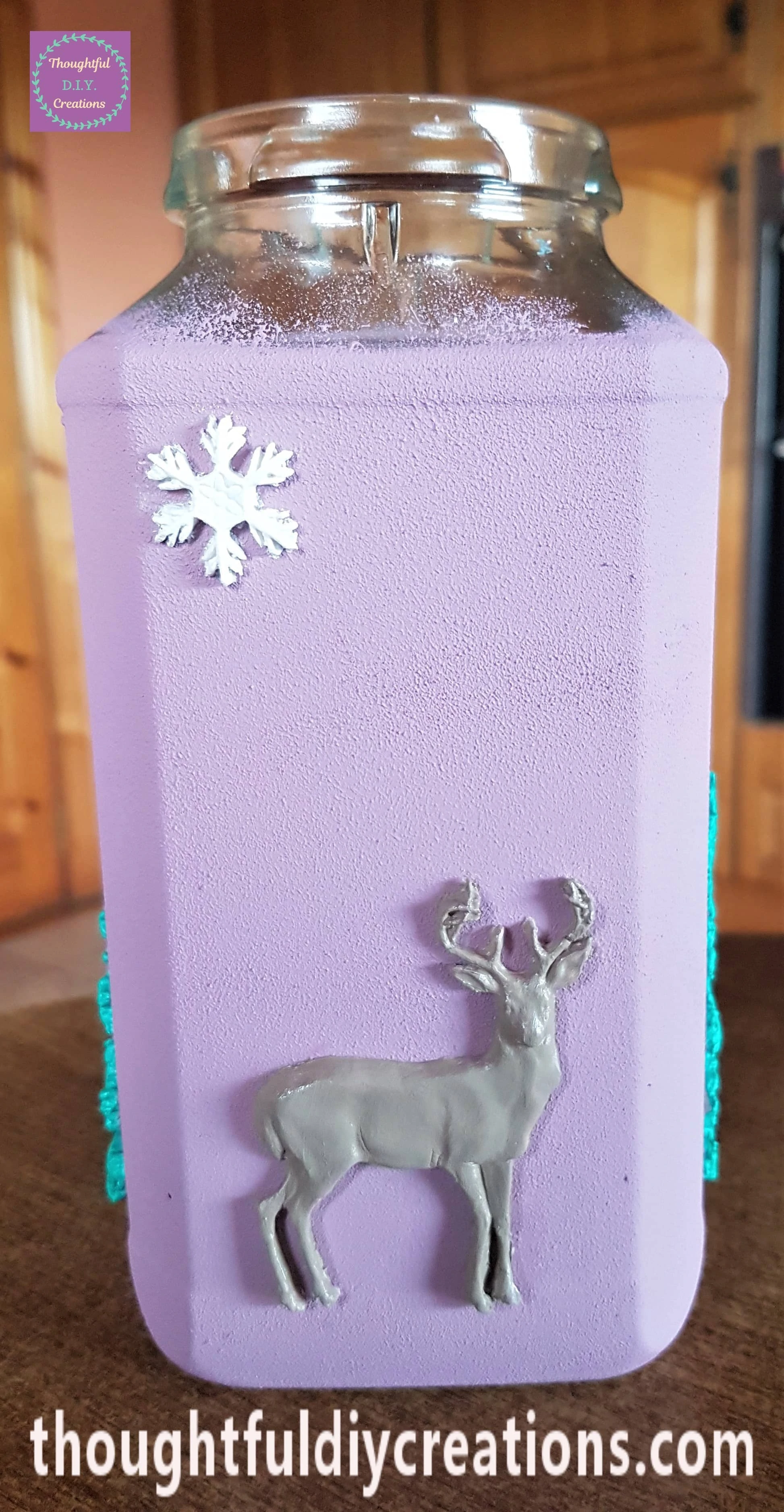 I mixed Burnt Umber with White Acrylic Paint and Painted 2 Layers onto the Deers on the Jar.