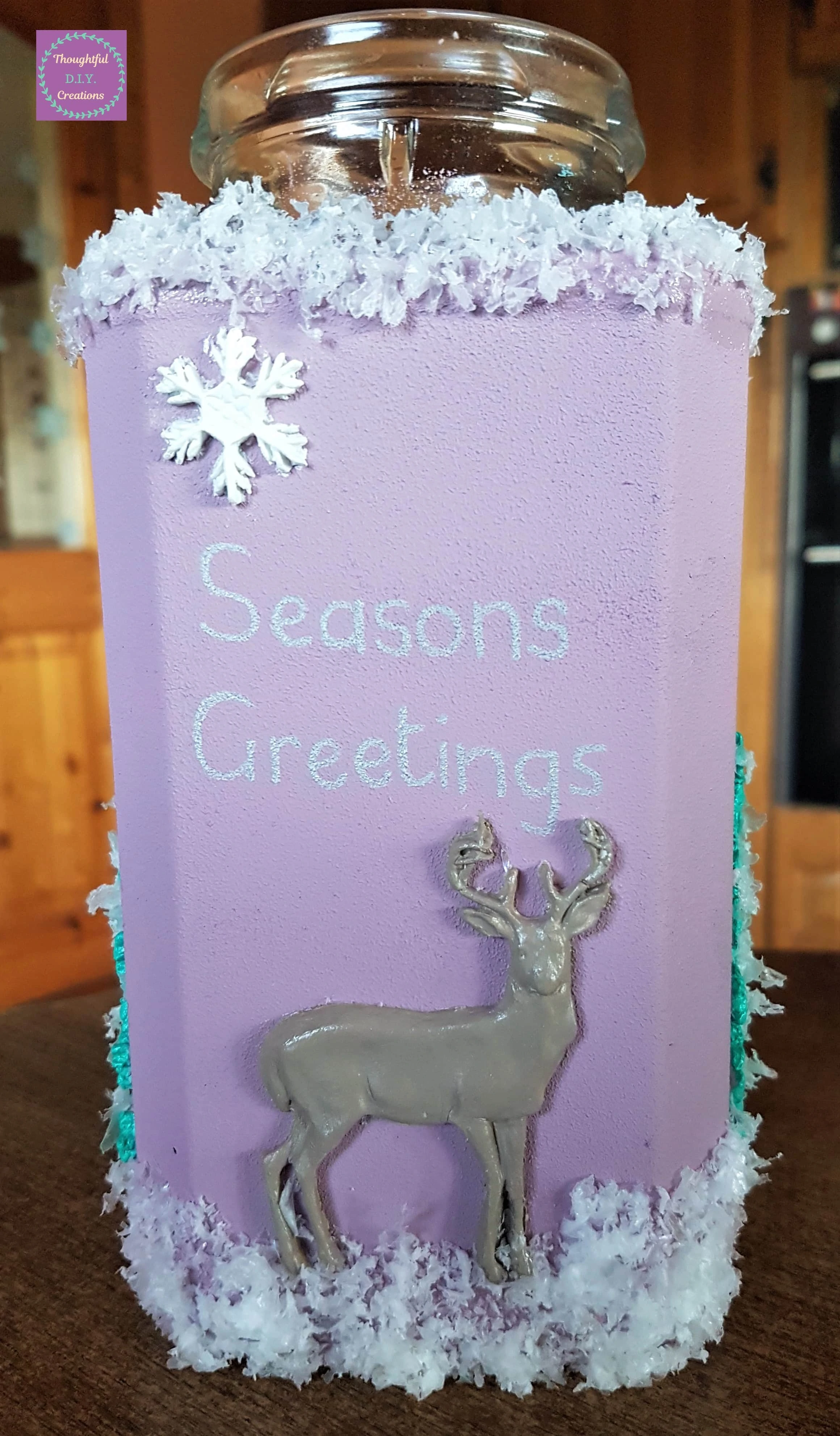 I wrote Seasons Greetings on the front of the Jar with a Silver Paint Pen.