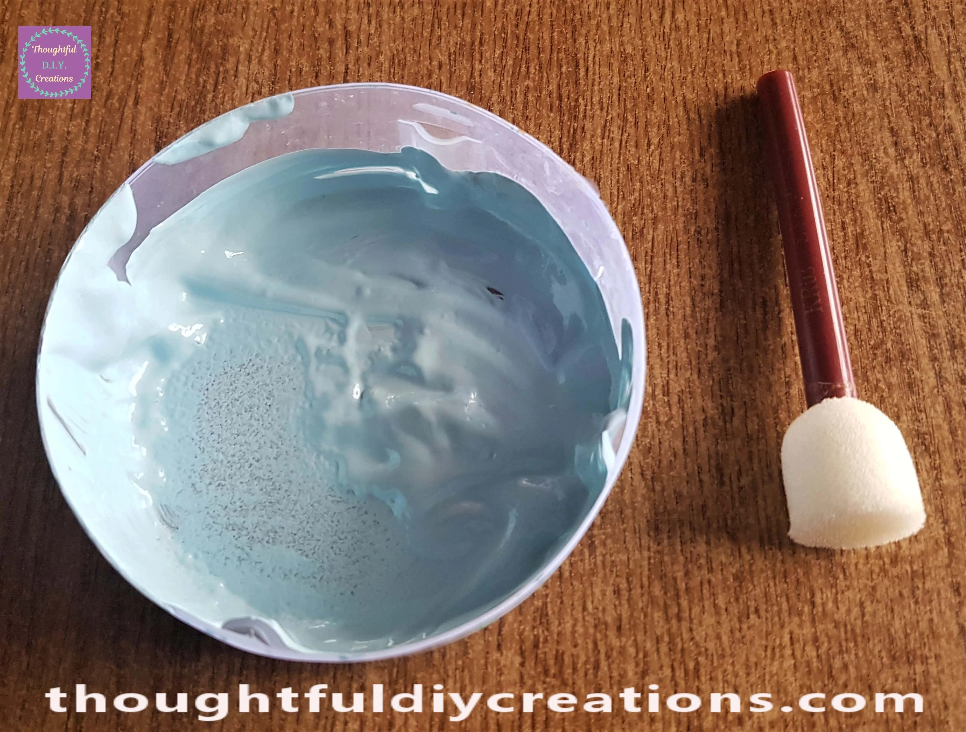 I put a small amount of Blue Paint into a Lid, I lightened it by mixing in a good amount of white Paint, and then added Silver Paint to match the Napkins.