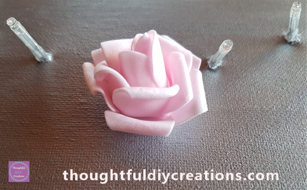 I put the Pink Rose back through the Light in the center of the Canvas.