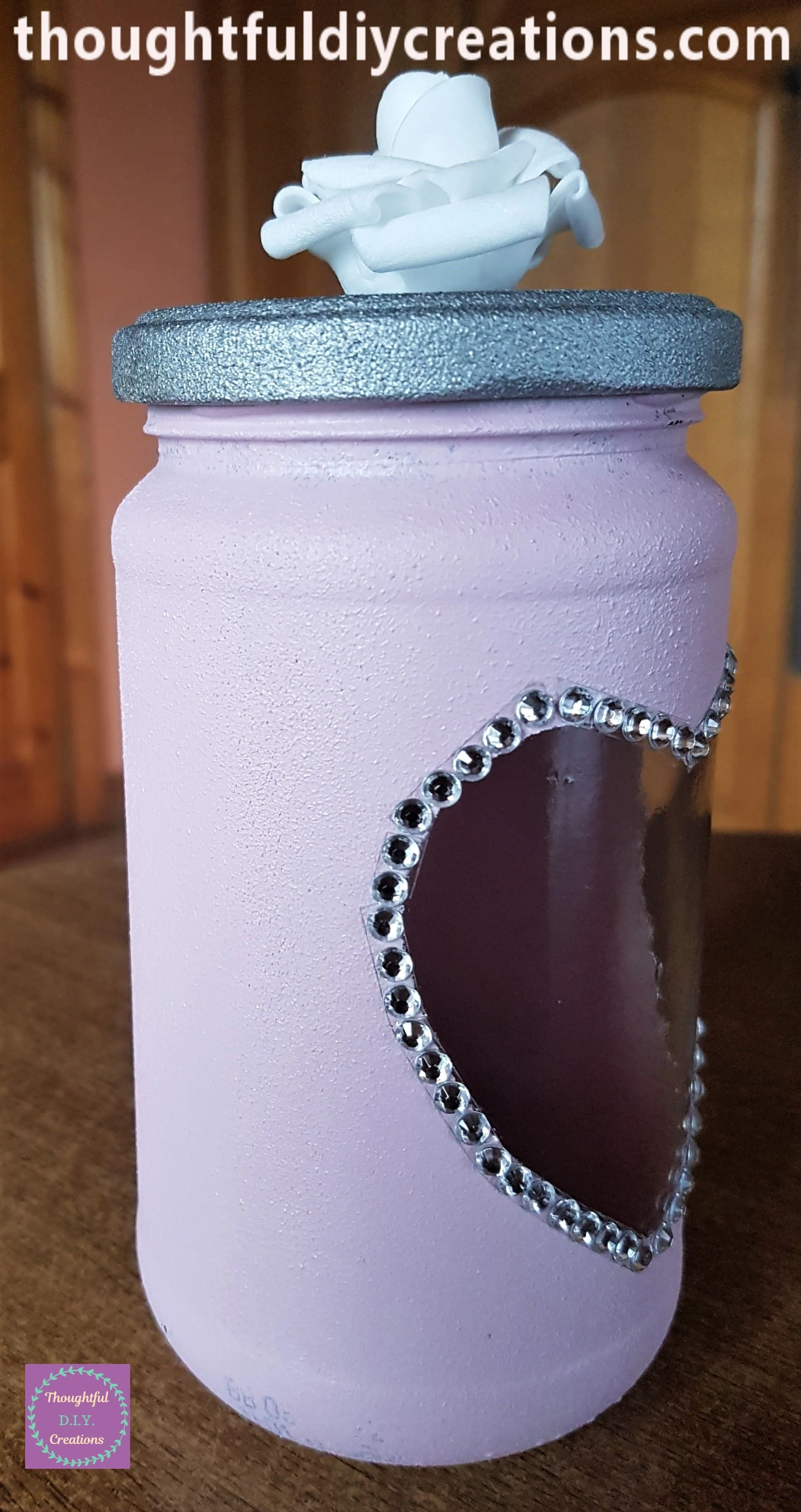 I applied the Clear Gemstones around the border of the Heart on the Jar.