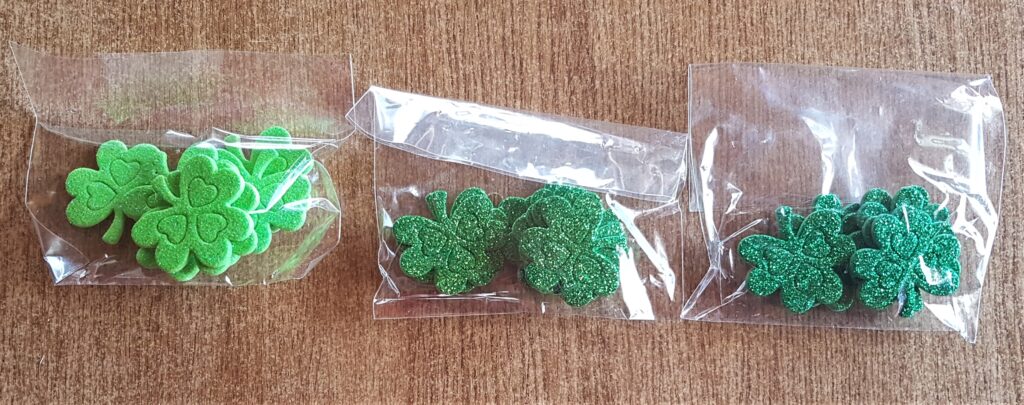 Pack of Shamrock Stickers, they came in three different shades of green.