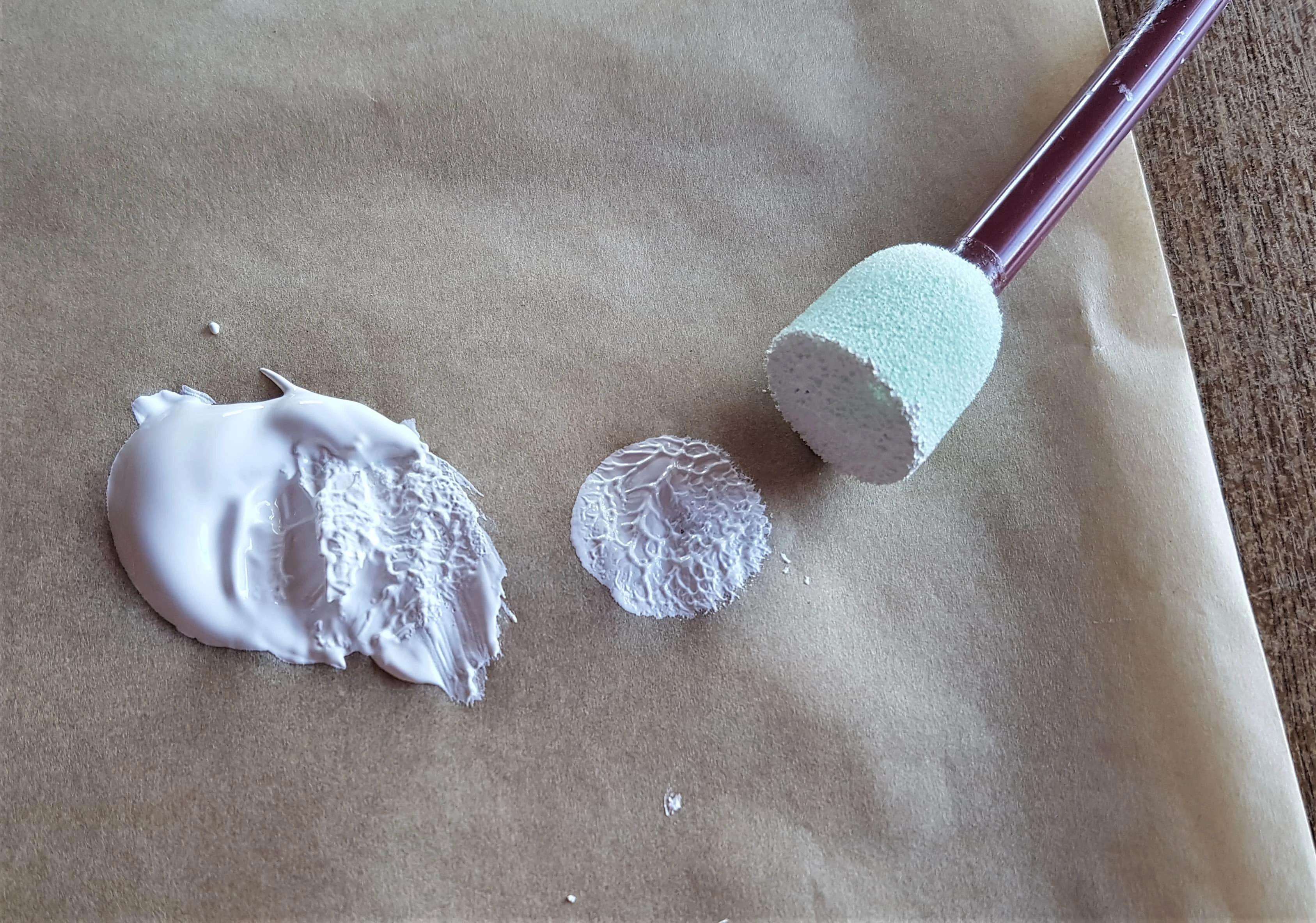 I pressed the Sponge into the Gesso and dabbed the excess onto another part of the Baking Sheet.