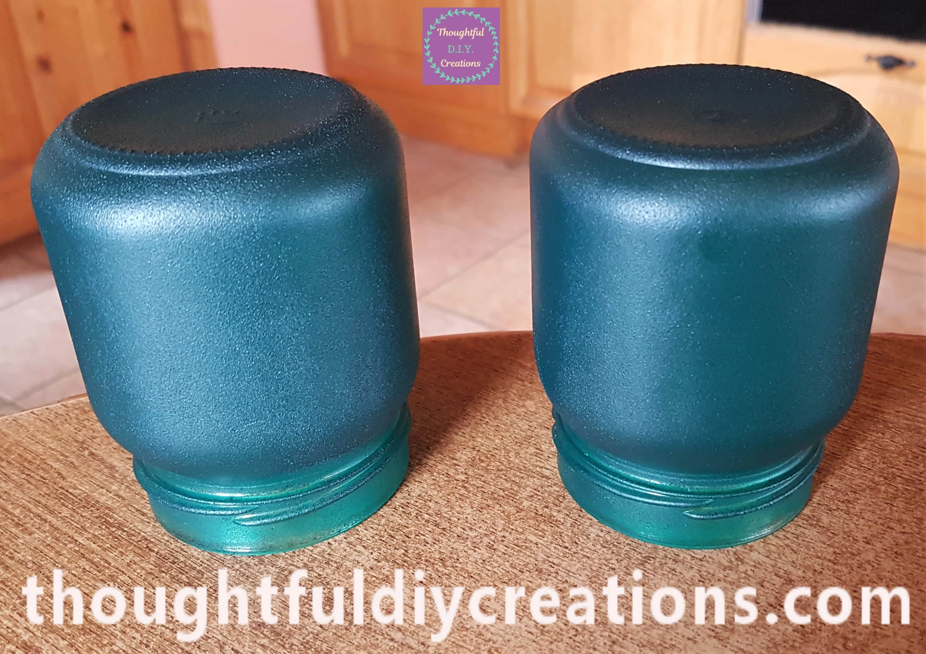 Jars the next Day with 3 layers of Paint applied and dried.