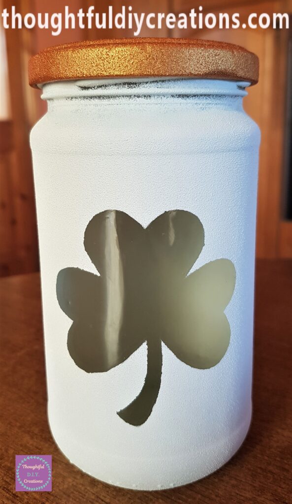 I put the Gold Lid back on the Jar. This Completed my third Paddy's Day Jar.
