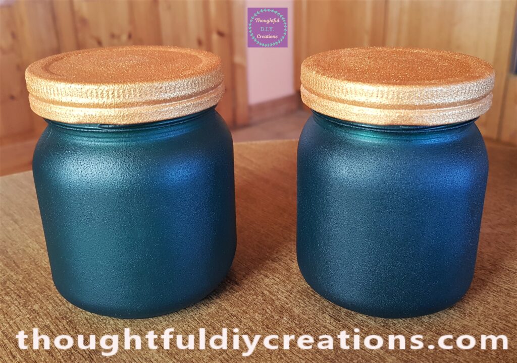 I put the Gold Painted Lids back on the Jars to see how they were coming along.