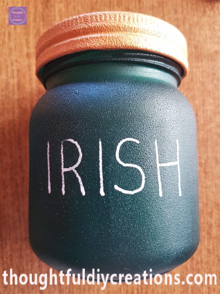 I wrote 'IRISH' onto this Paddy's Day Jar with the White Paint Pen.