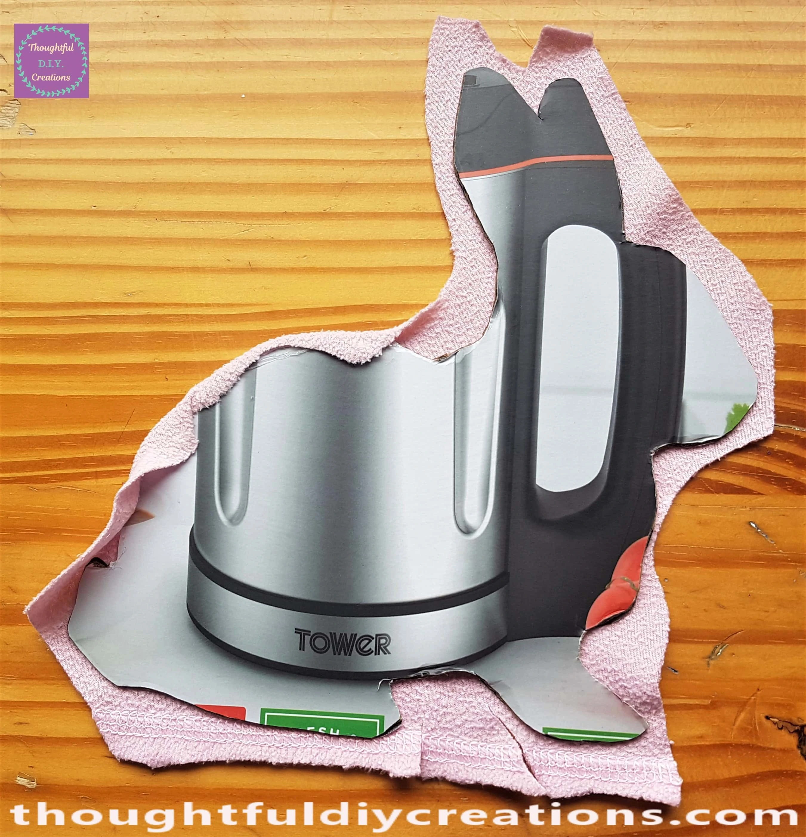 I put a strip of Glue on the Cardboard Rabbit and folded over the fleece to secure in place.