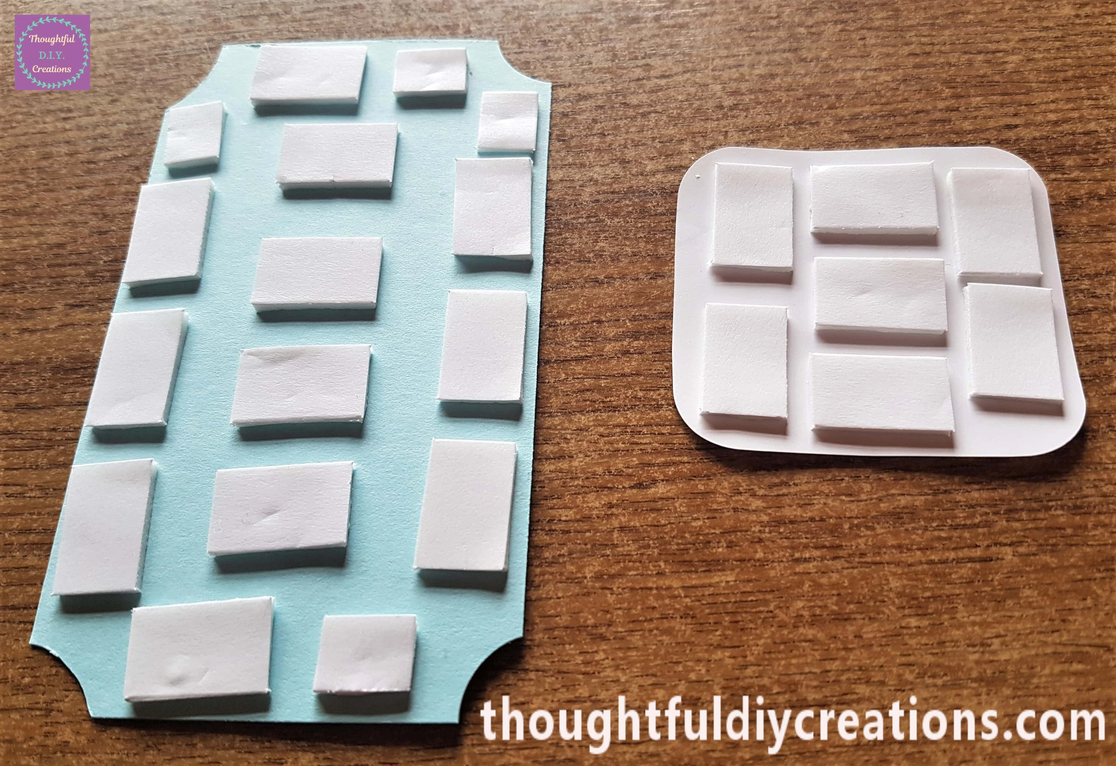 I put the foam stickers onto the back of the blue cardstock and the sentiment.