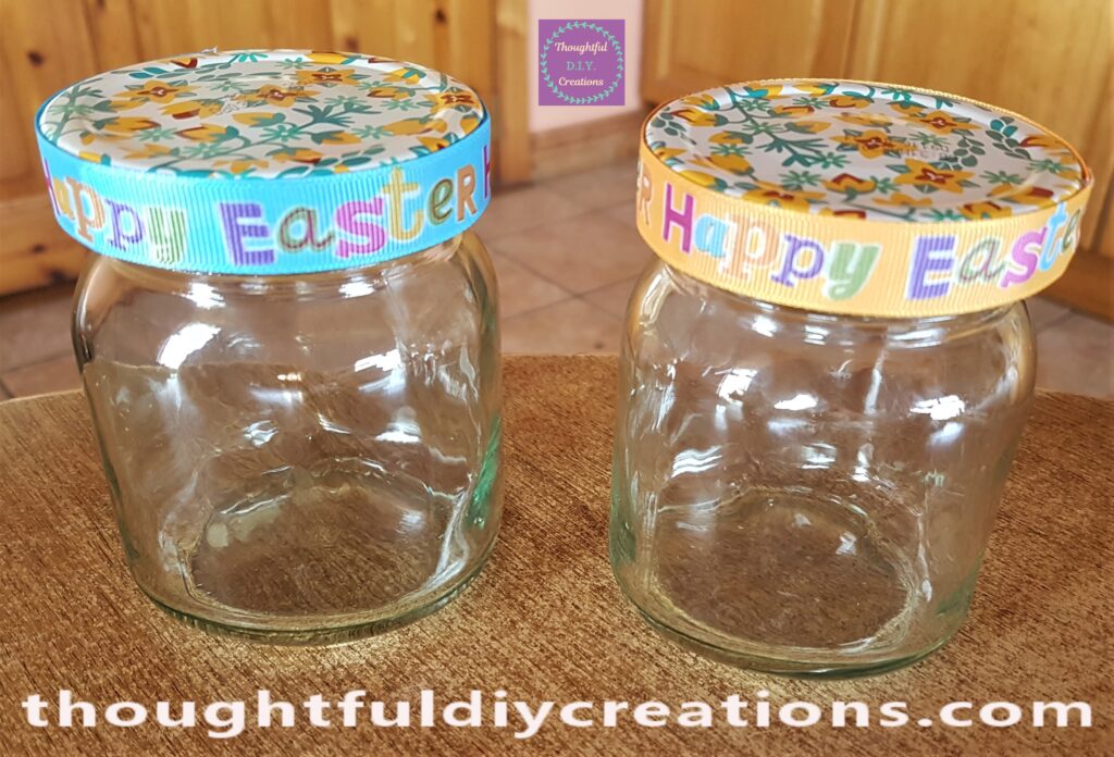 The 2 Jars with the Ribbons attached to the Lids.