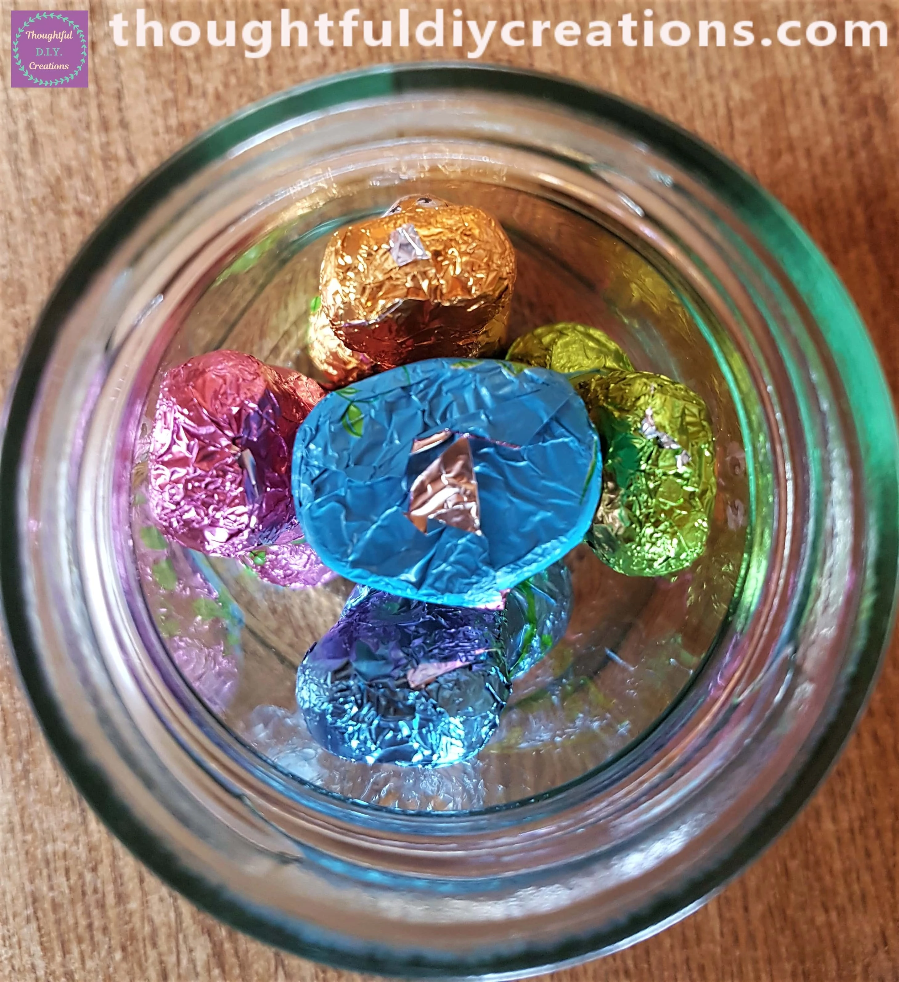 The View looking down into the Jar of Chocolate Bunnies.