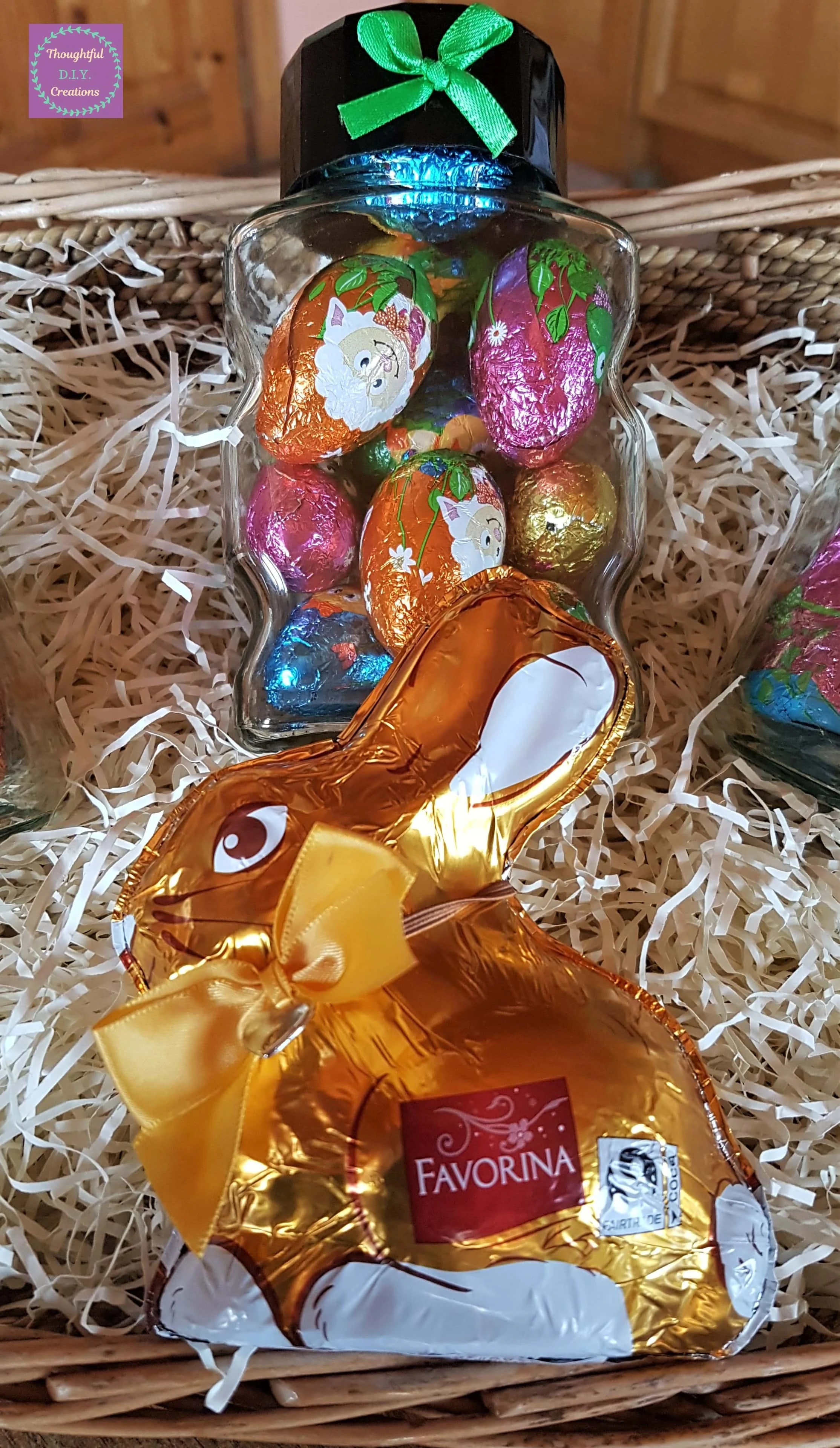 I put the Bunny in the front mid-section of the Easter Hamper.