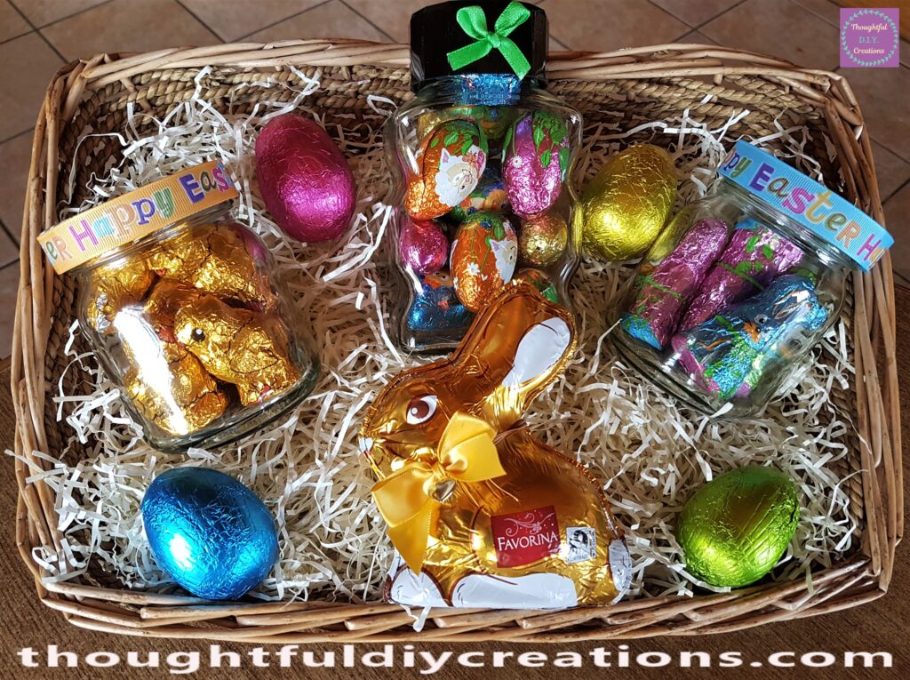 I put 2 Easter Eggs between the Jars at the back of the Hamper and 2 more Eggs under the small Jars.