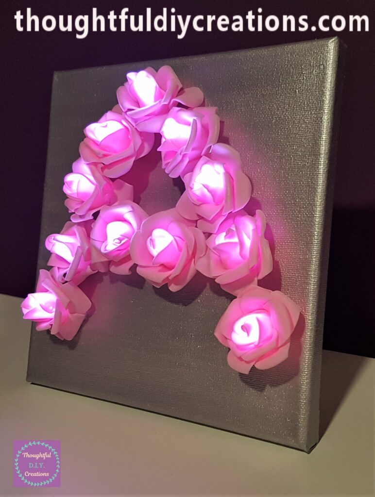 A Side angle of the Personalised Canvas at Night with the Room Light turned On.