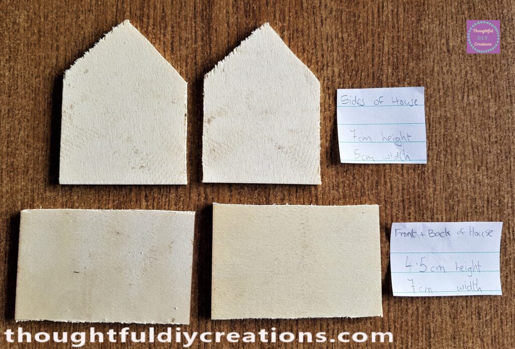 I made the sides of the cottage 7cm Height and 5cm Width. The Front and Back of the Fairy Cottage are 4.5cm Height and 7cm Width.