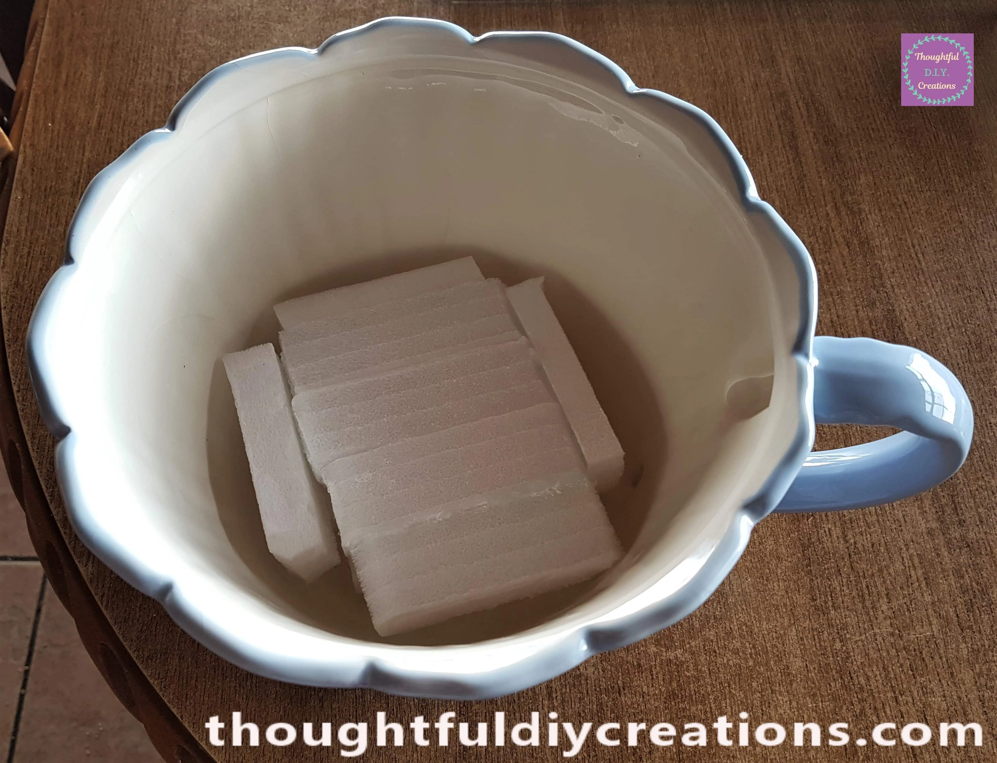 I added Hot Glue to the Foam and then placed it inside the Teacup. The foam added height to the Teacup.