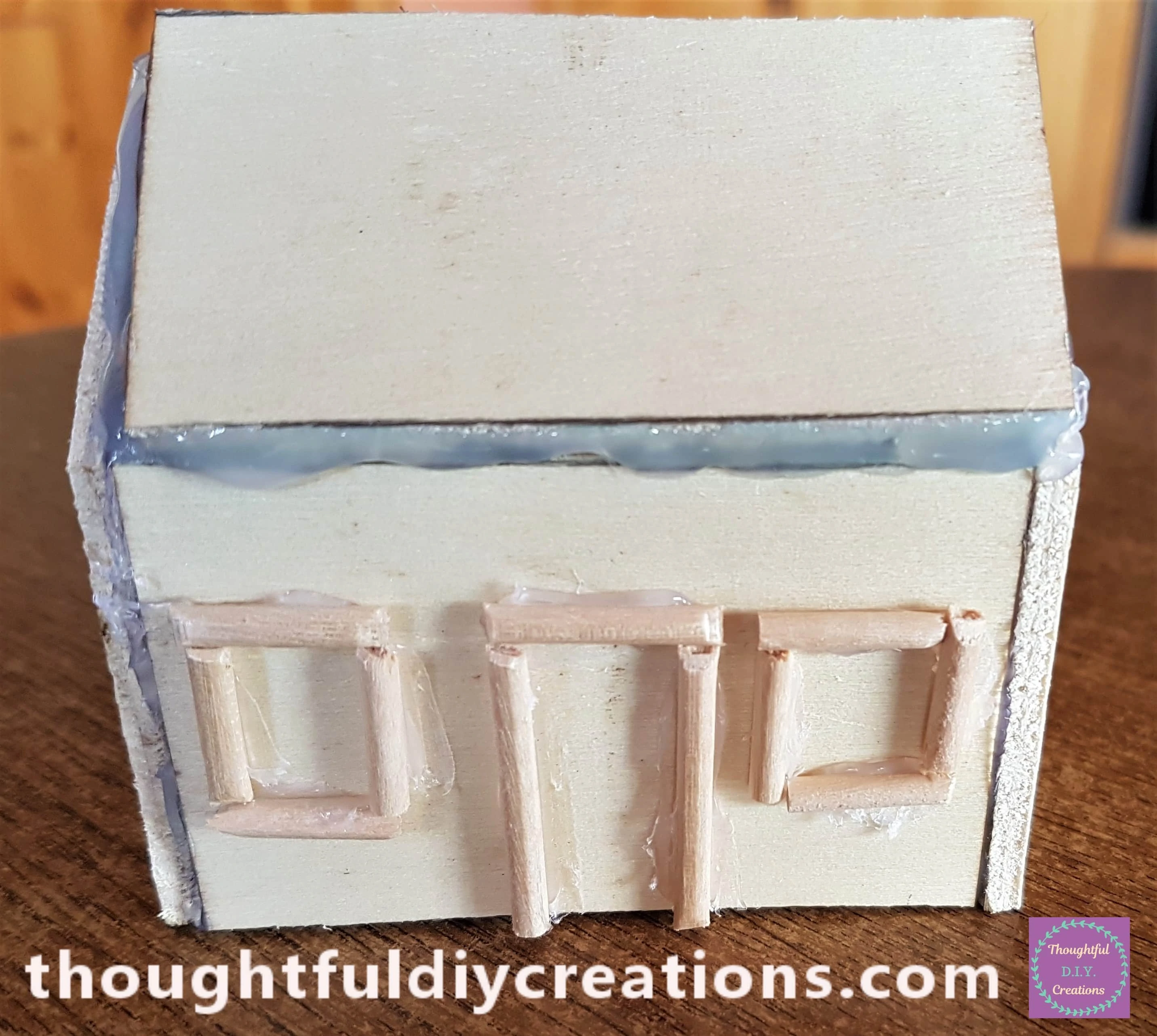 I Hot Glued each piece to the Fairy Cottage. Each window measures 1.5cm as well as the width of the Door.