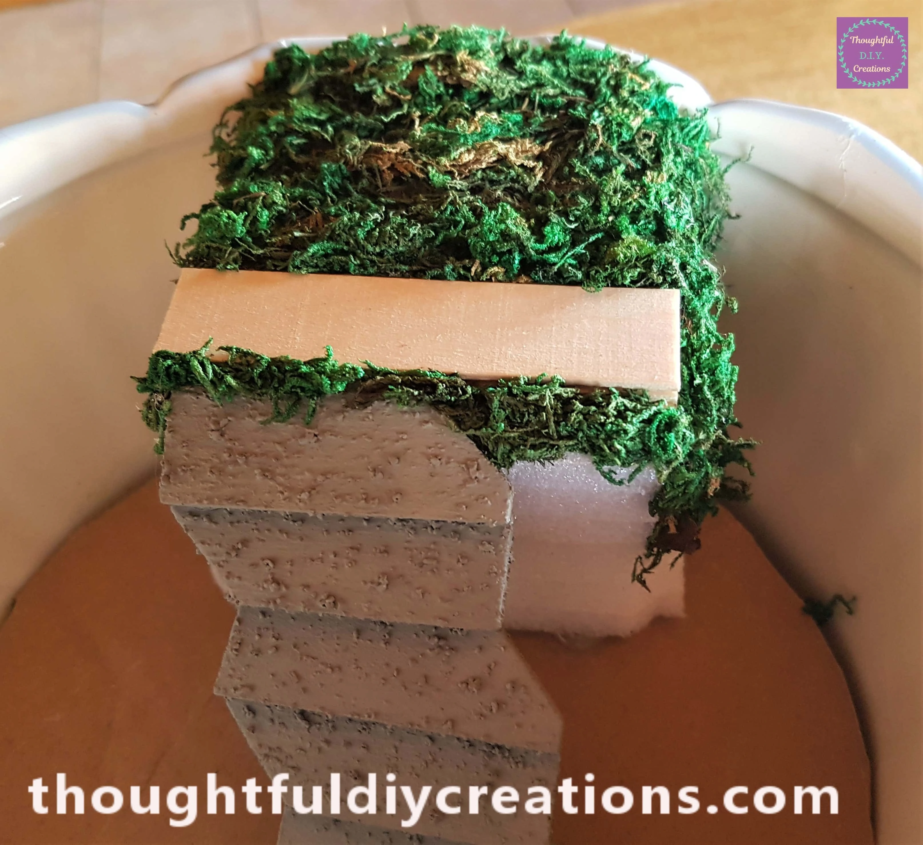 I then filled in the gap between the path and the steps and downwards on the right side of the foam.