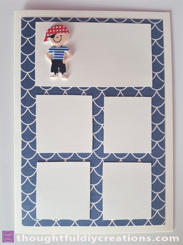 I removed the White Backing from the Foam Pirate Sticker and attached him to the Card.