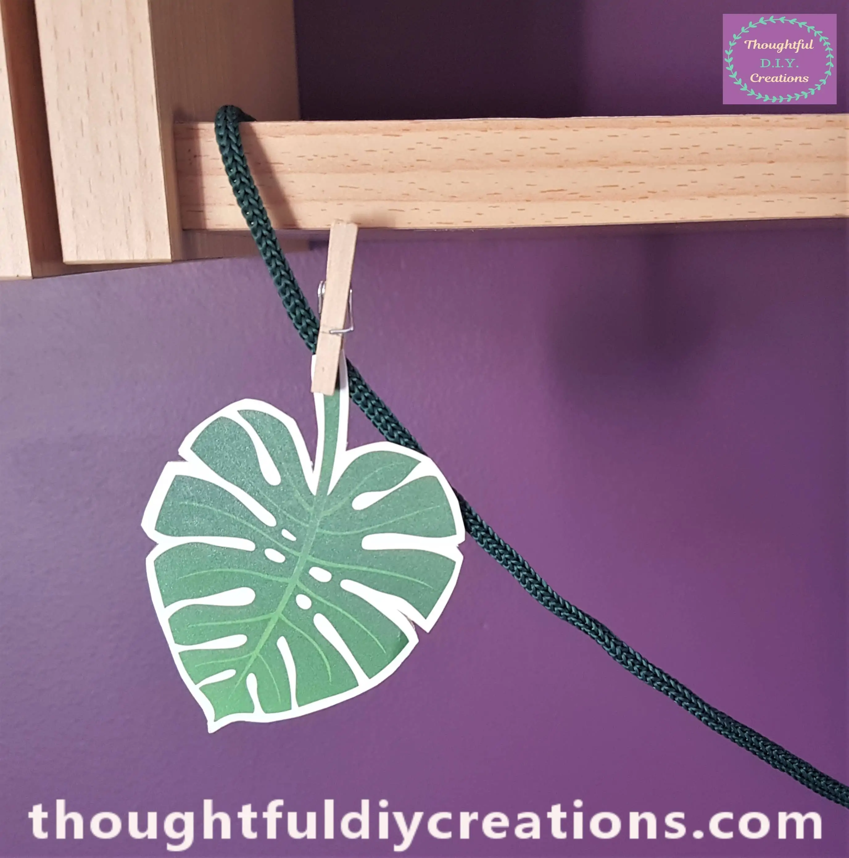 I put a Peg on a Picture of a Leaf on the Rope to begin my Summer Garland.