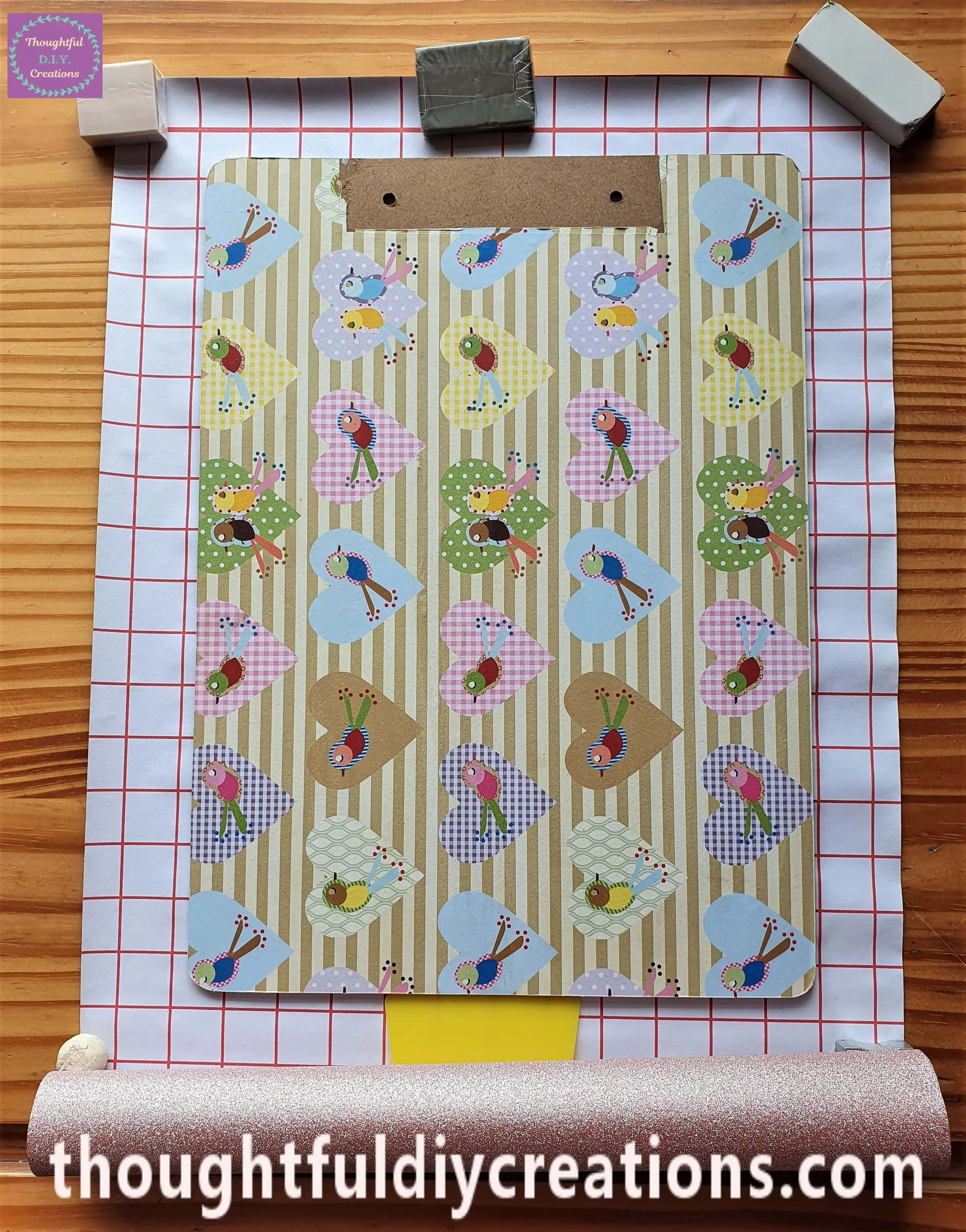 I put the Clipboard on the underside of the Glitter Roll to see how much I needed to Cut.