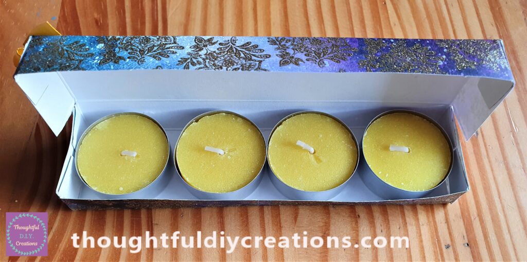 I put 4 Citronella Tealight Candles into this Gift Box.