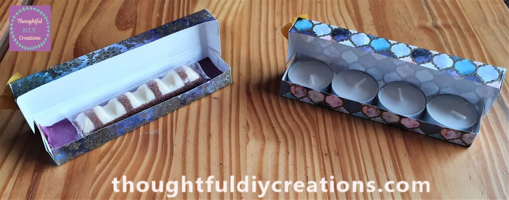 I put 4 White Tealiht Candles into the other Gift Box.