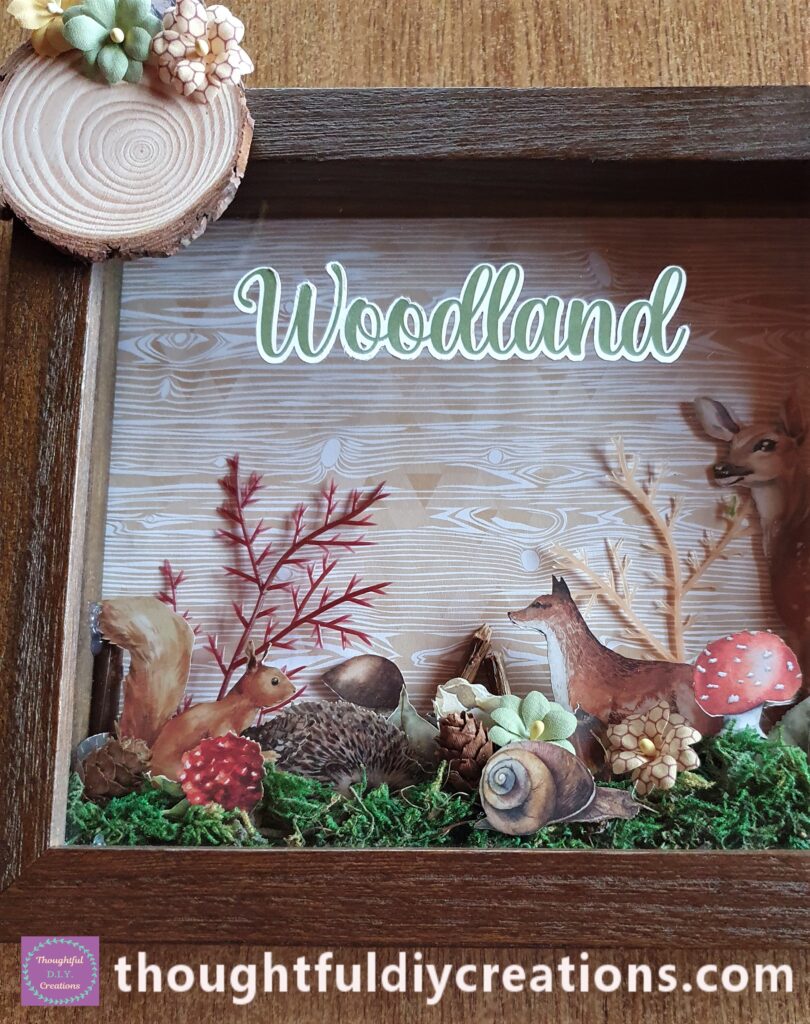 I put Pritt Stick on the back of the Font Woodland and attached it to the Perspex on the Frame.