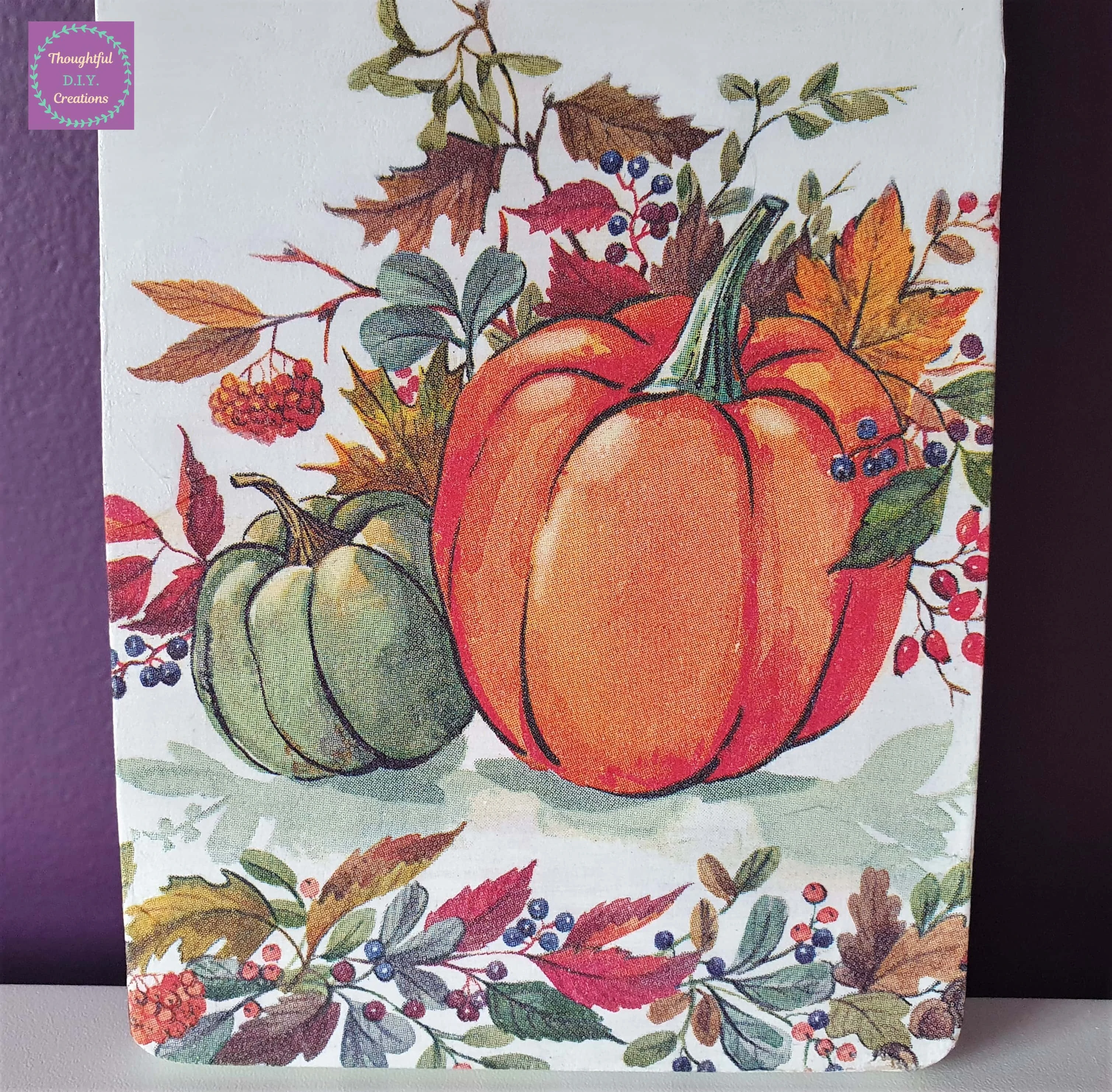 The Final Photo of the Decoupaged Fall Decor.