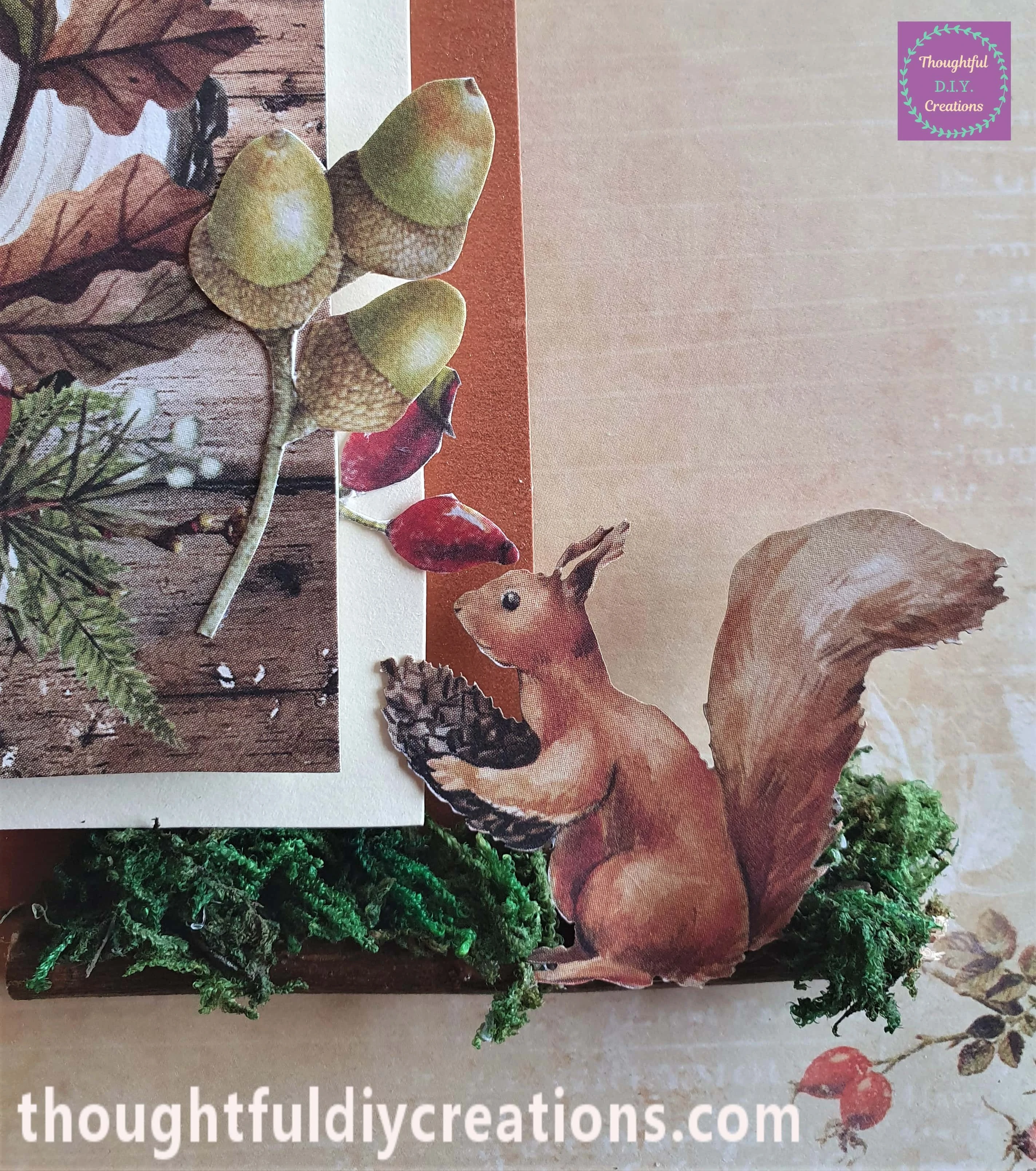 I placed a Squirrel on top of the twigs using Hot Glue.