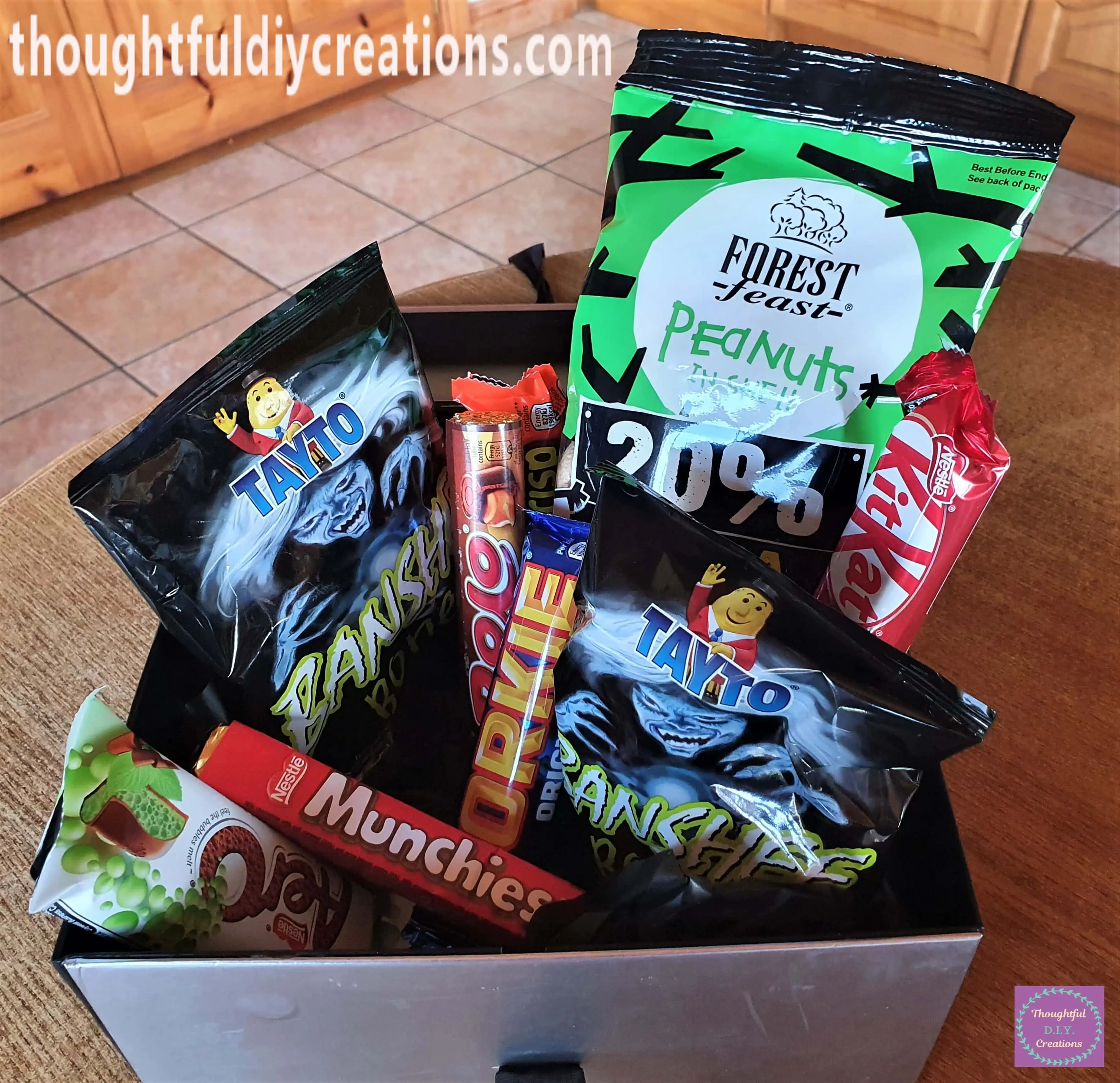 I put 2 Packs of Banshee Bones, the Monkey Nuts and all the Chocolte Individually into the Halloween Gift Box.