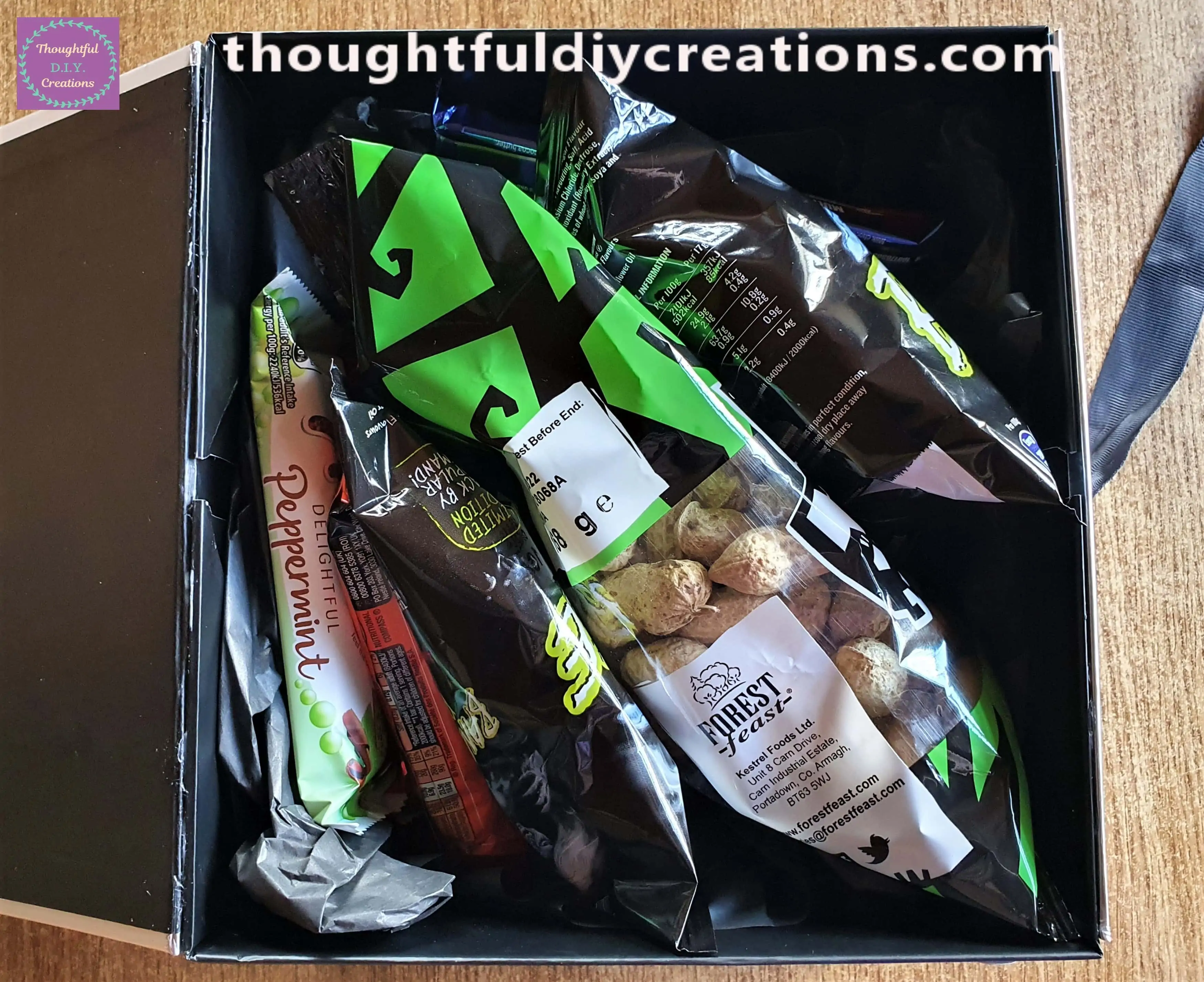 In Order to be able to Close the Lid of the Box; I put all the Treats into the Box Sideways.