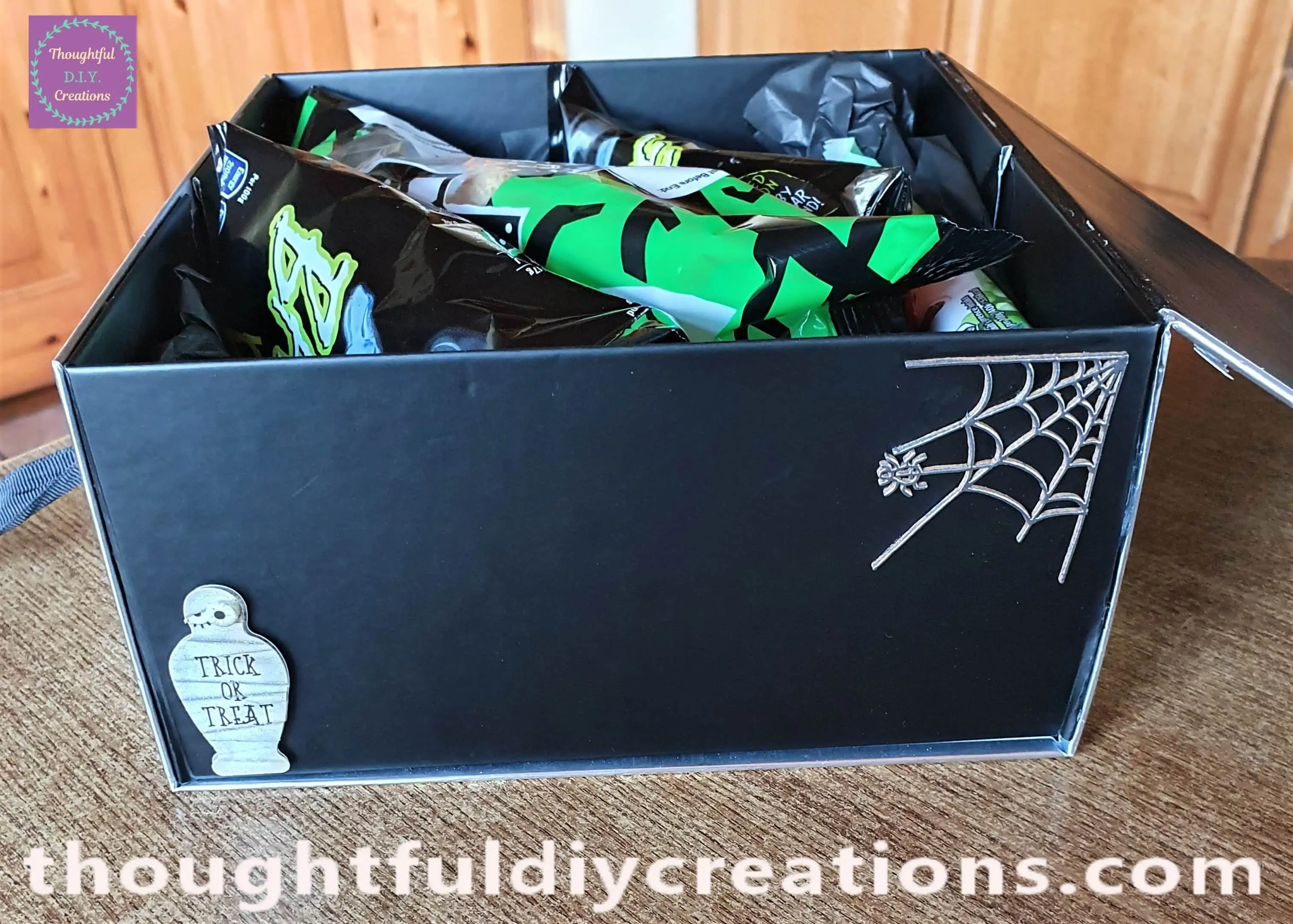 A Side View of the Gift Box with the Goodies placed on their Side.