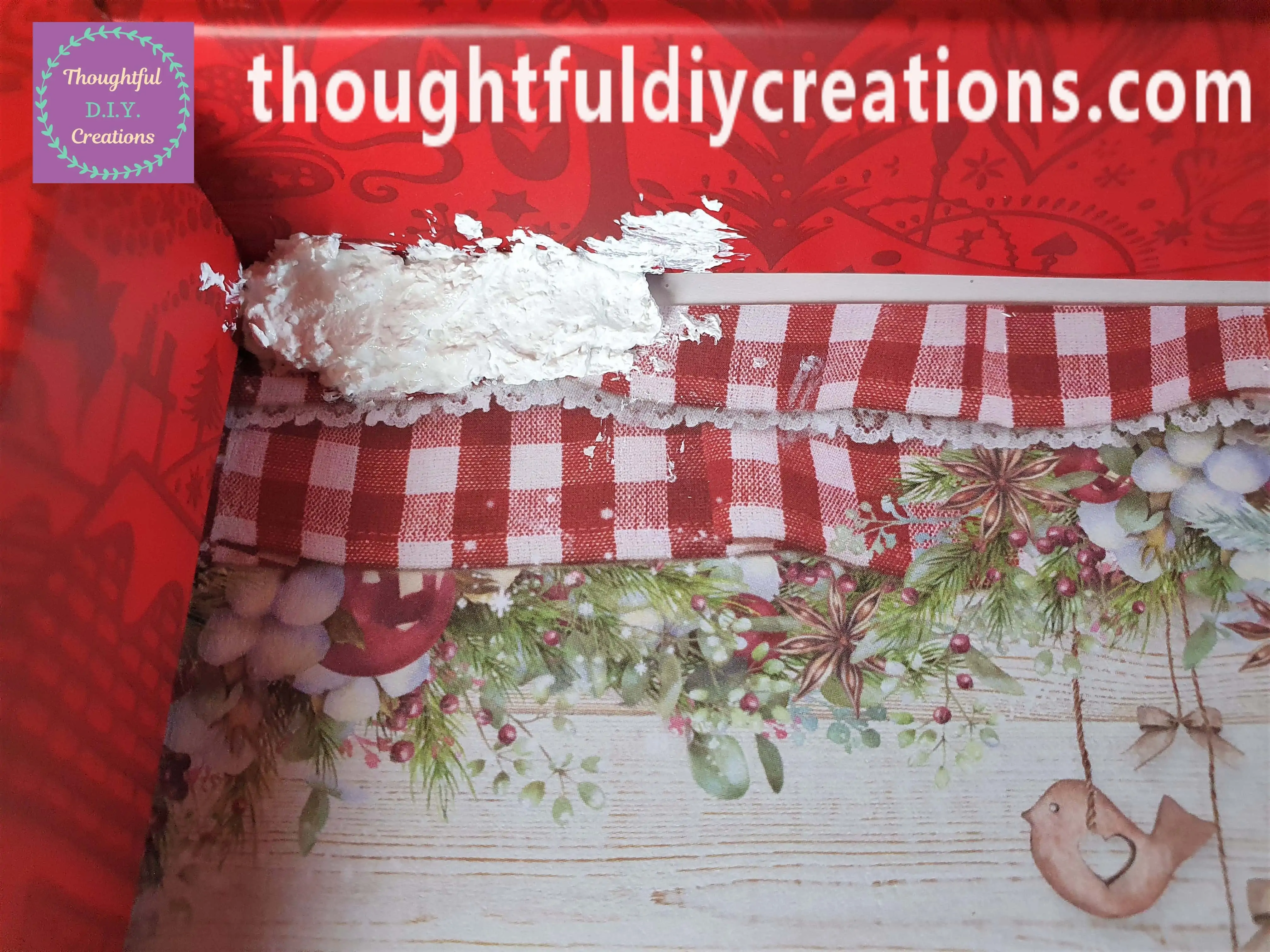 I picked up some of the Snow Paste with the Palette Knife and pressed it into place to the top of the Shadow Box.