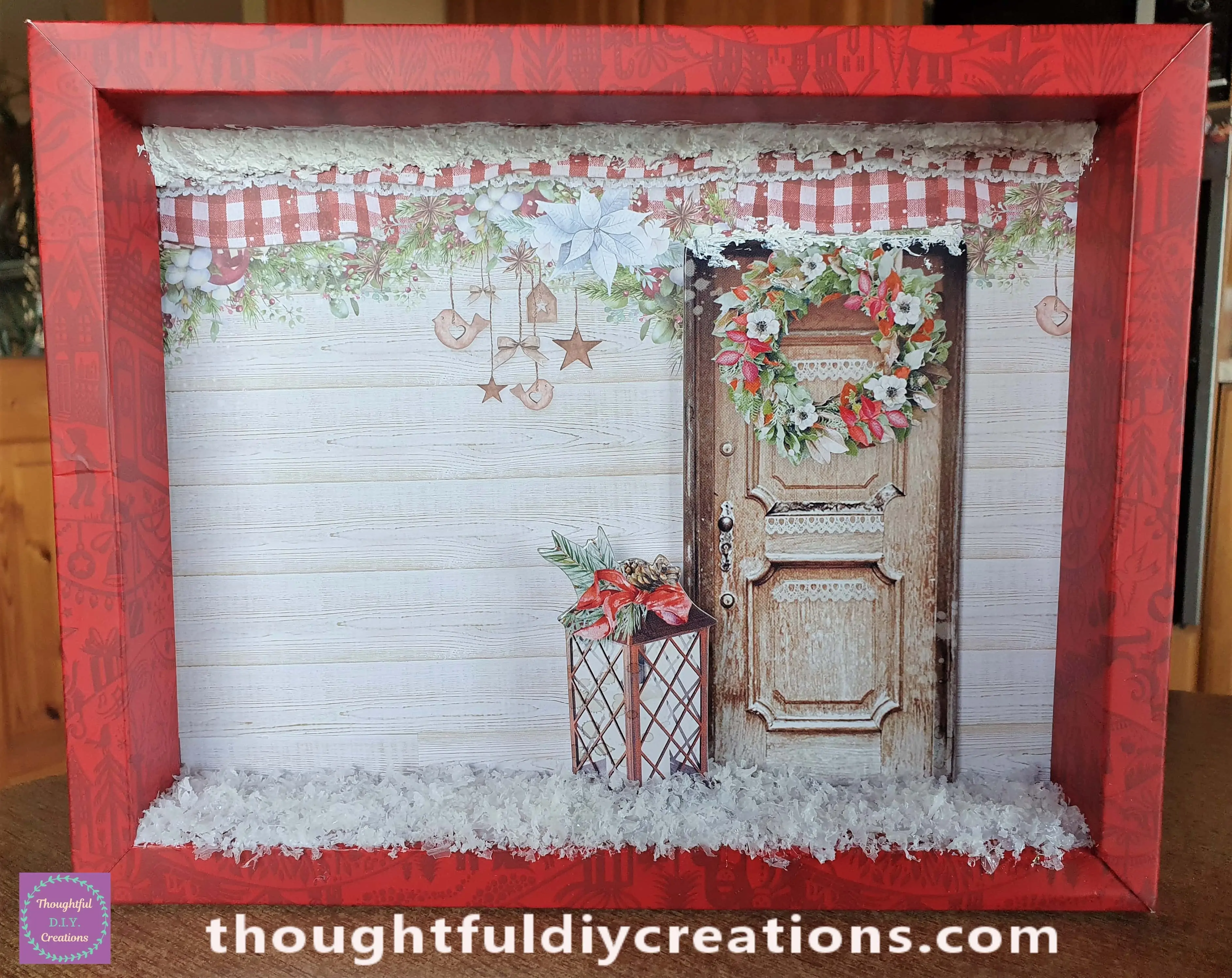 I put Hot Glue on the bottom of the Lantern and pressed it into the Snow.