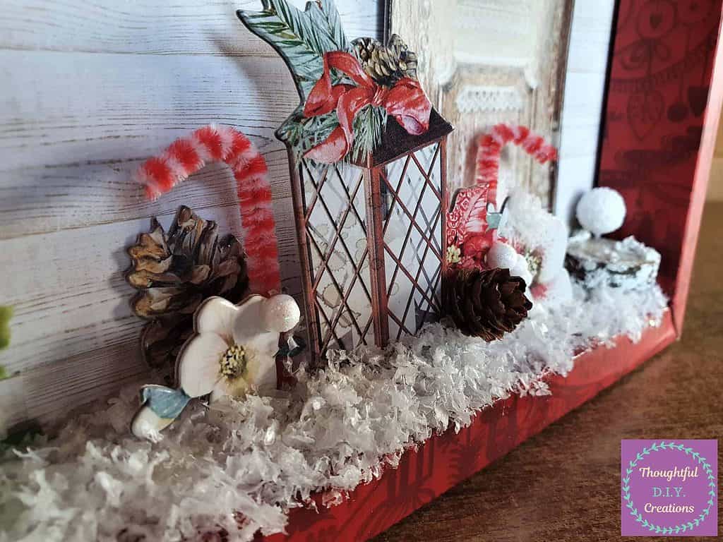 I attached them each side of the Lantern. I also added more Die-Cut elements as well as Snow Berries.