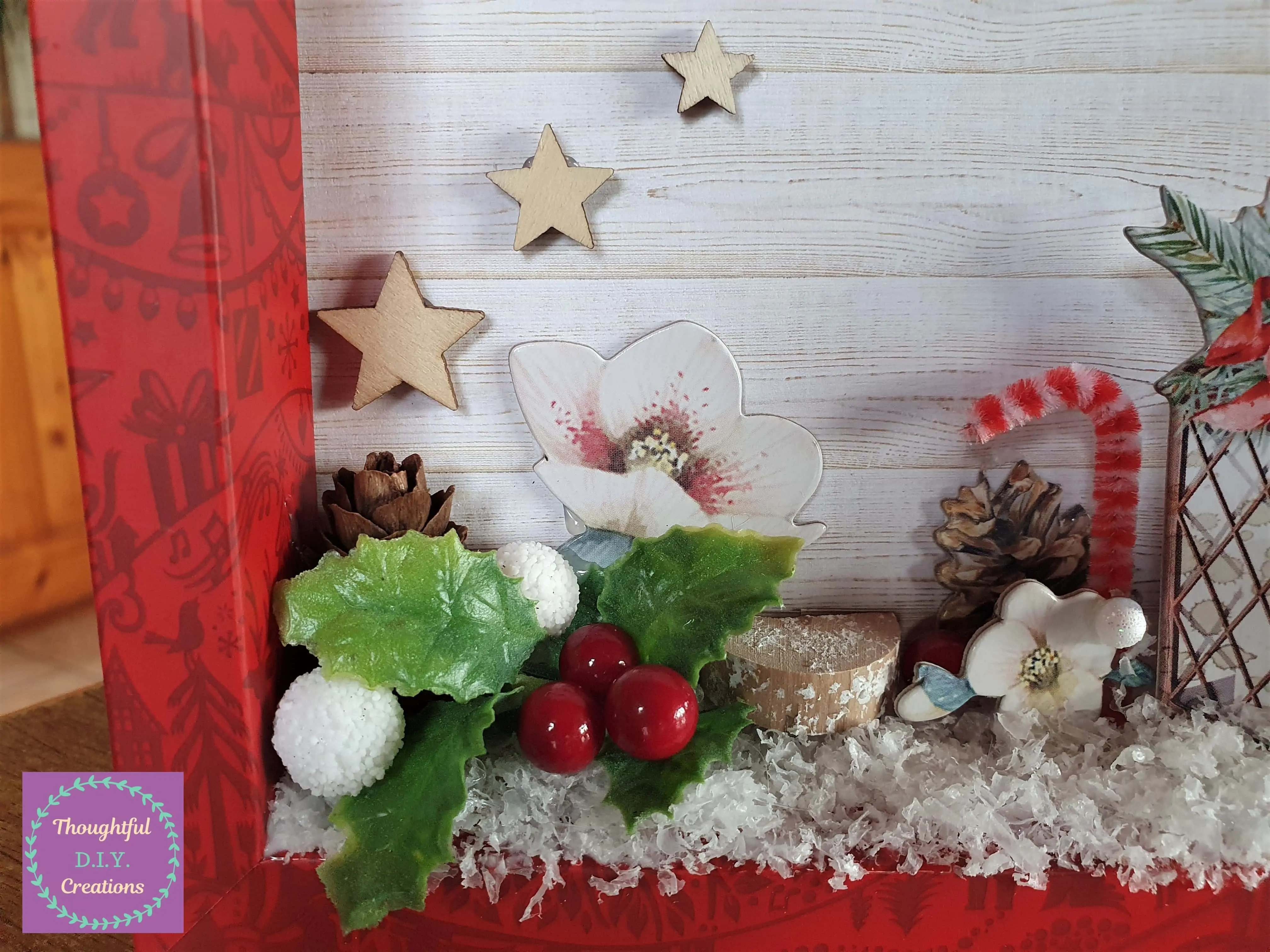 Three Wooden Stars of different Sizes were added to the Paper in the Frame.