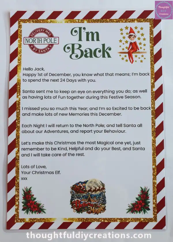 I'm Back Elf Letter